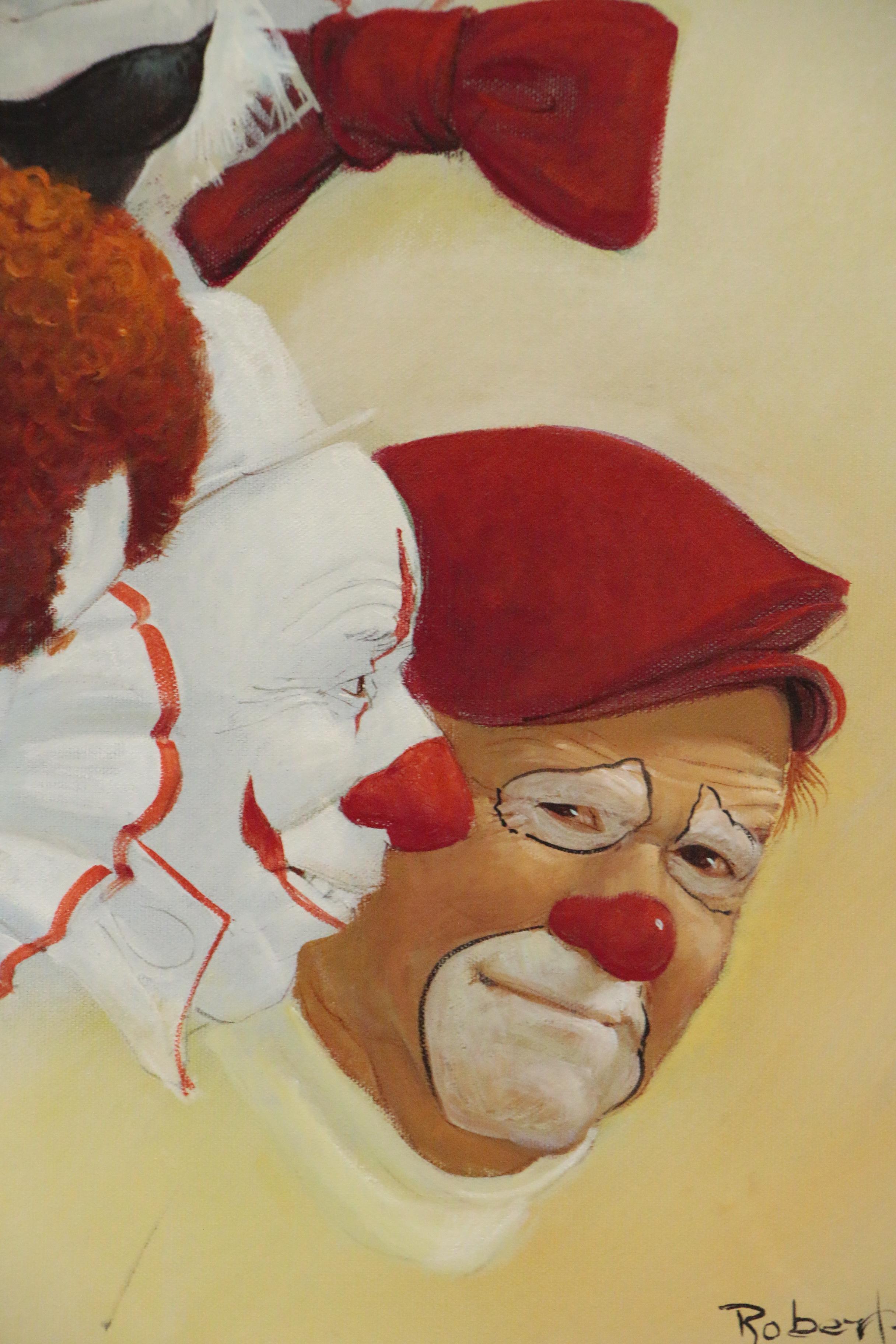 Robert Owen Oil Painting of Four Clowns, Late 20th Century