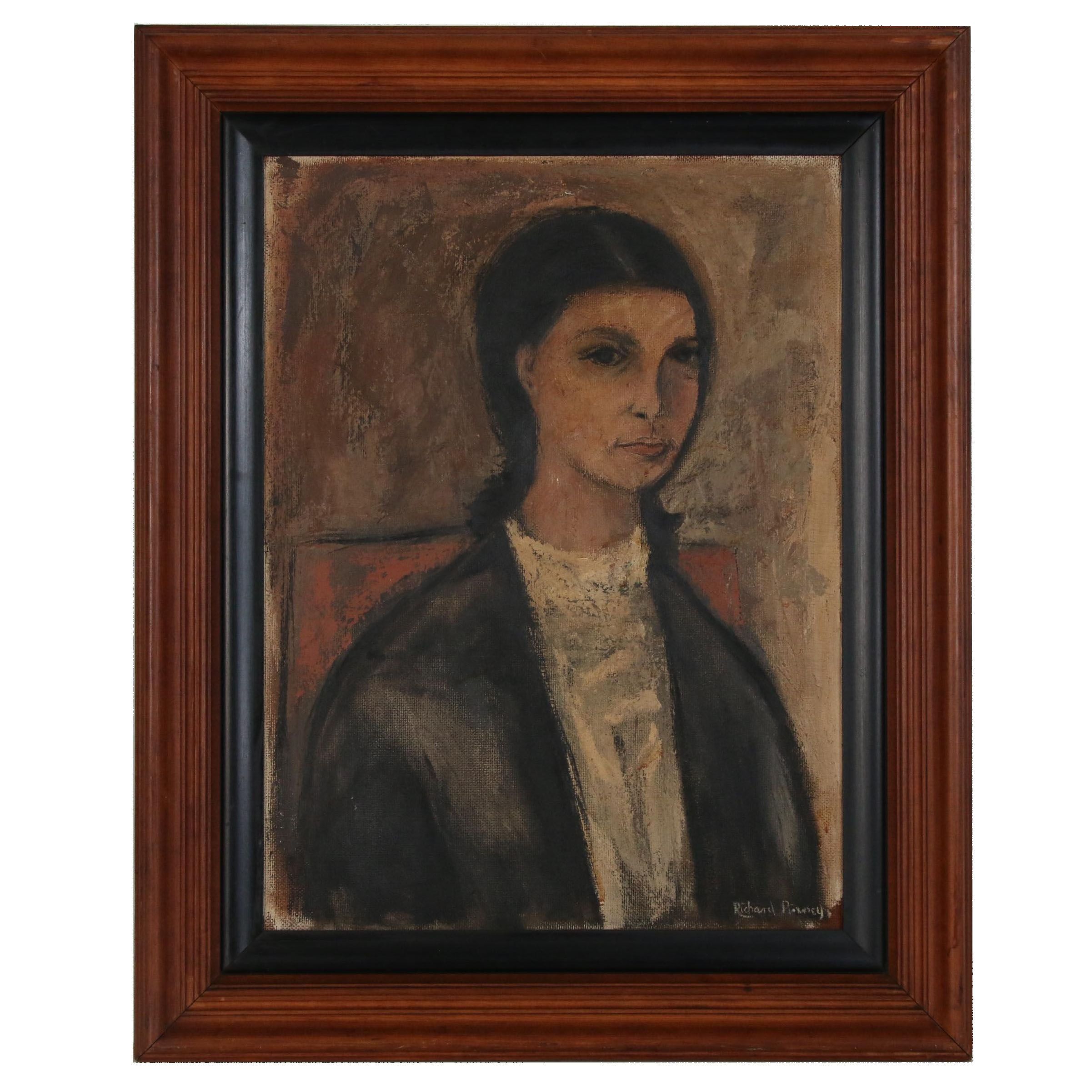Richard Pinney Portrait Study Oil Painting, Mid 20th Century