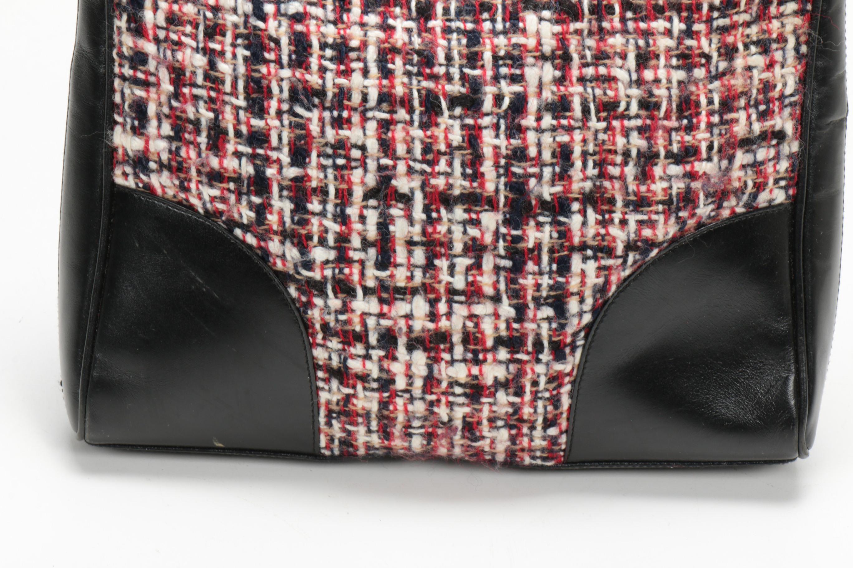 Prada Shoulder Bag in Bouclé Tweed and Black Leather