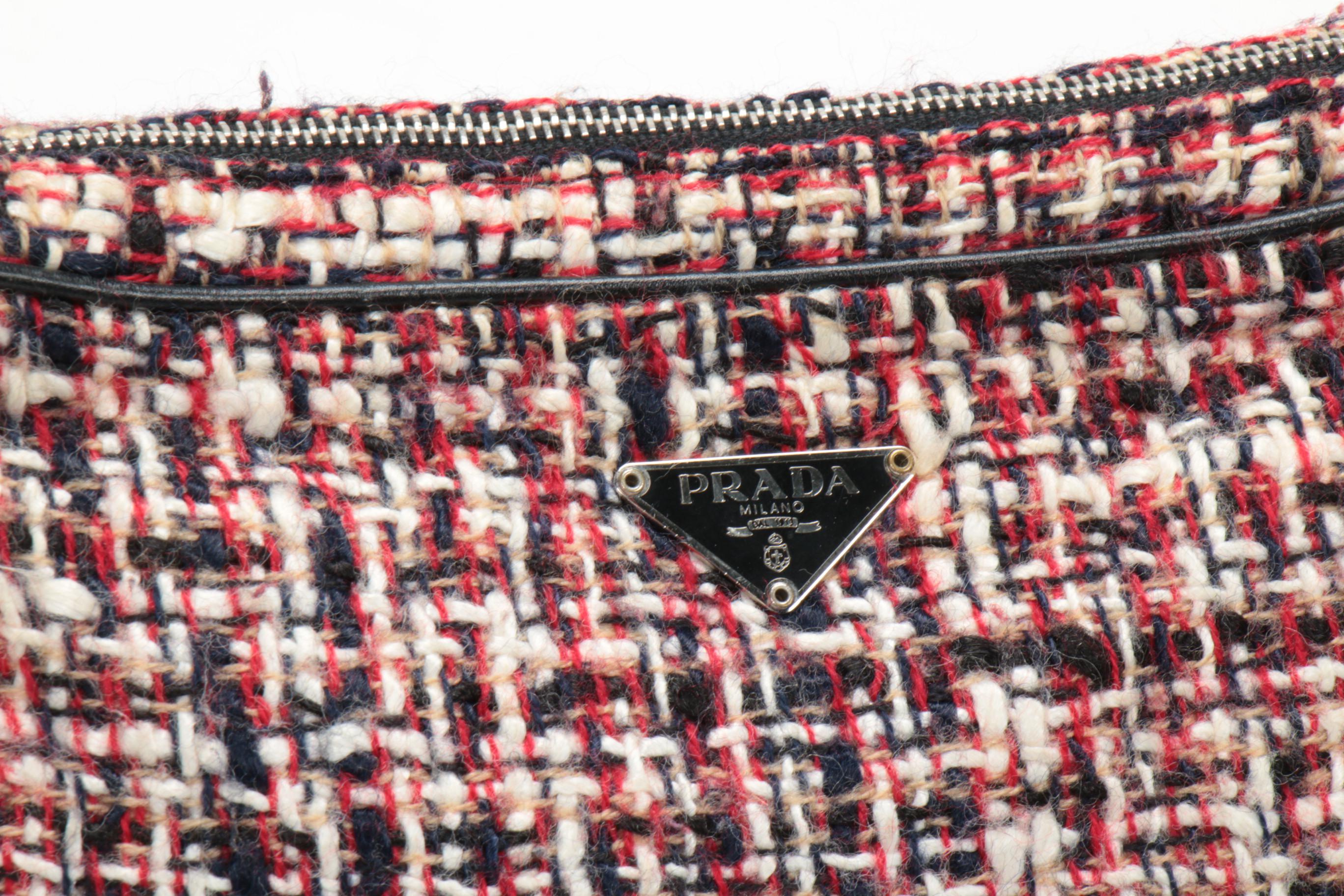 Prada Shoulder Bag in Bouclé Tweed and Black Leather