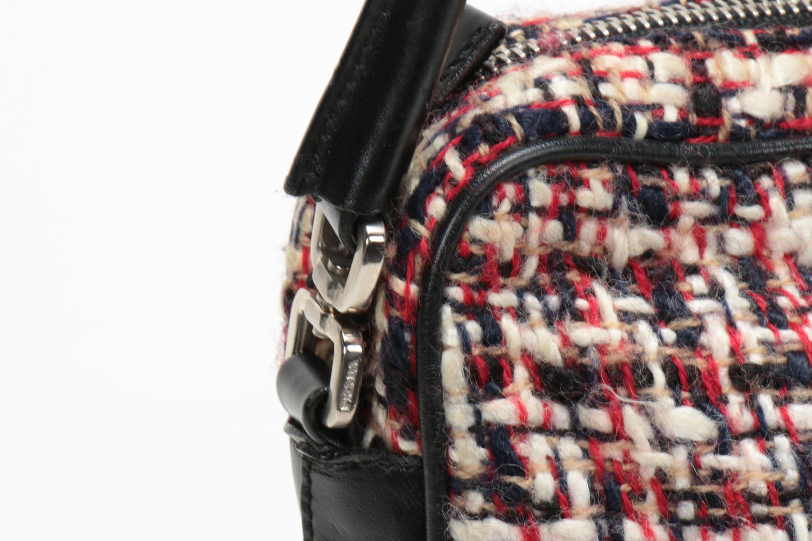 Prada Shoulder Bag in Bouclé Tweed and Black Leather