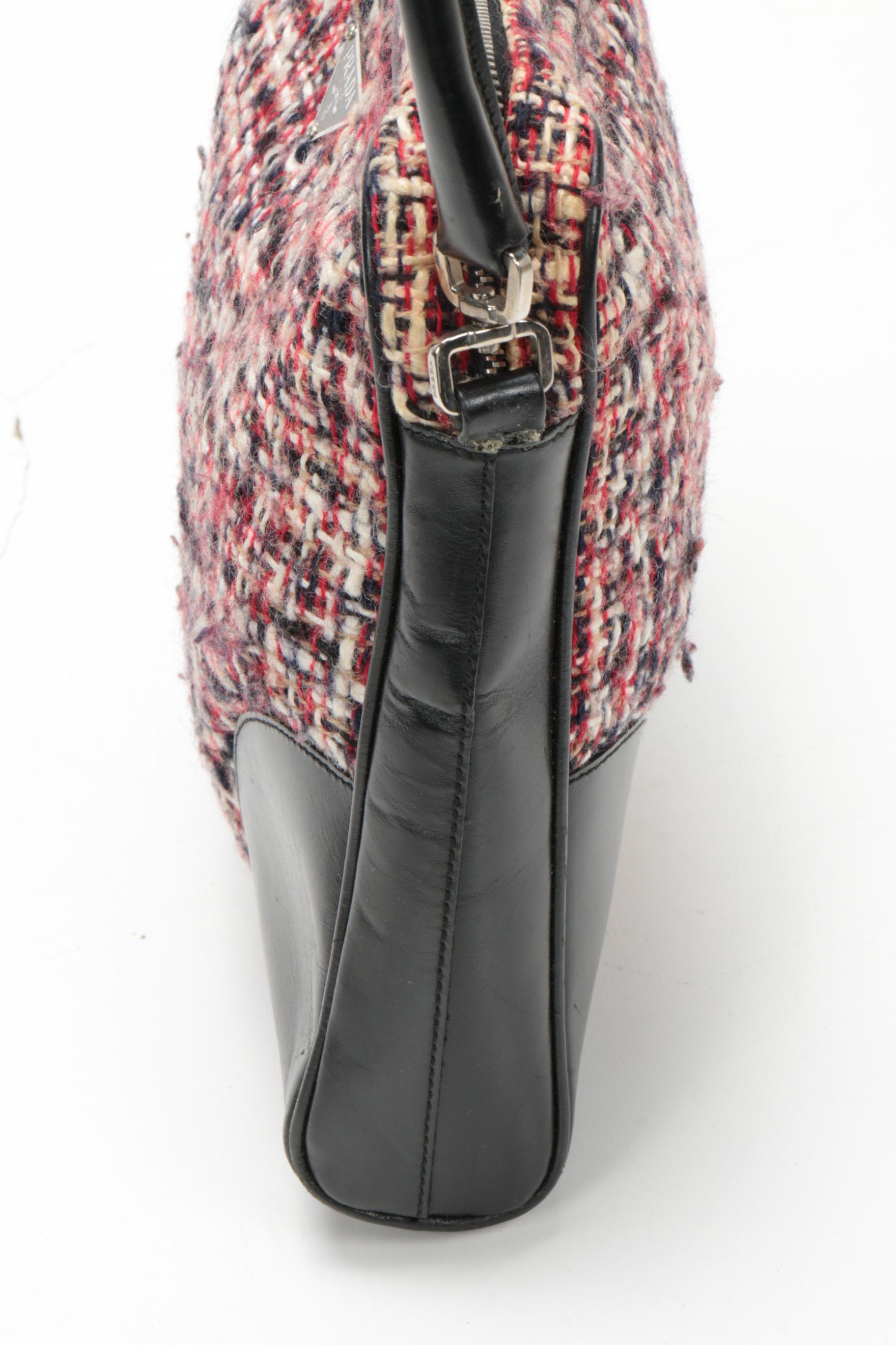 Prada Shoulder Bag in Bouclé Tweed and Black Leather