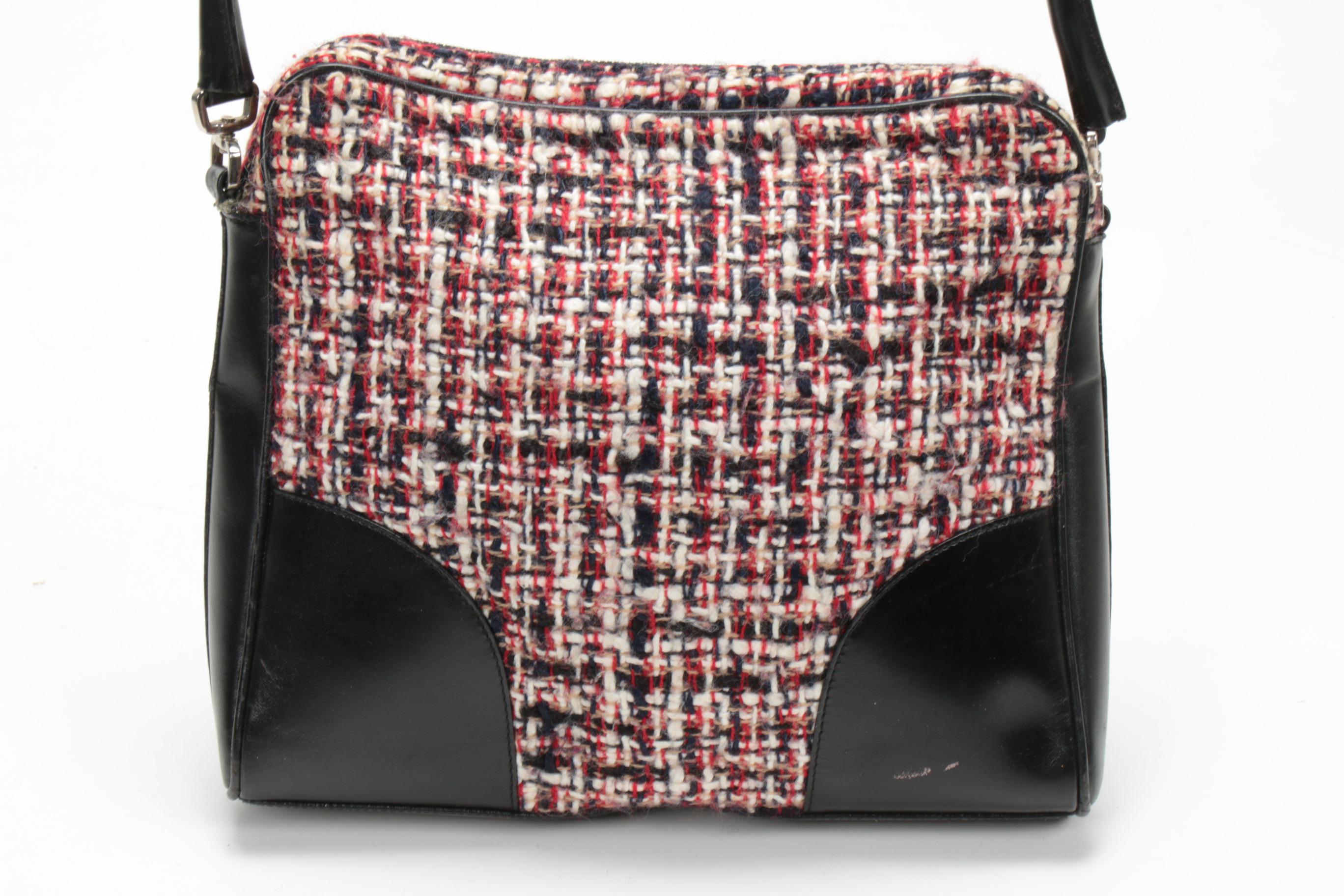 Prada Shoulder Bag in Bouclé Tweed and Black Leather