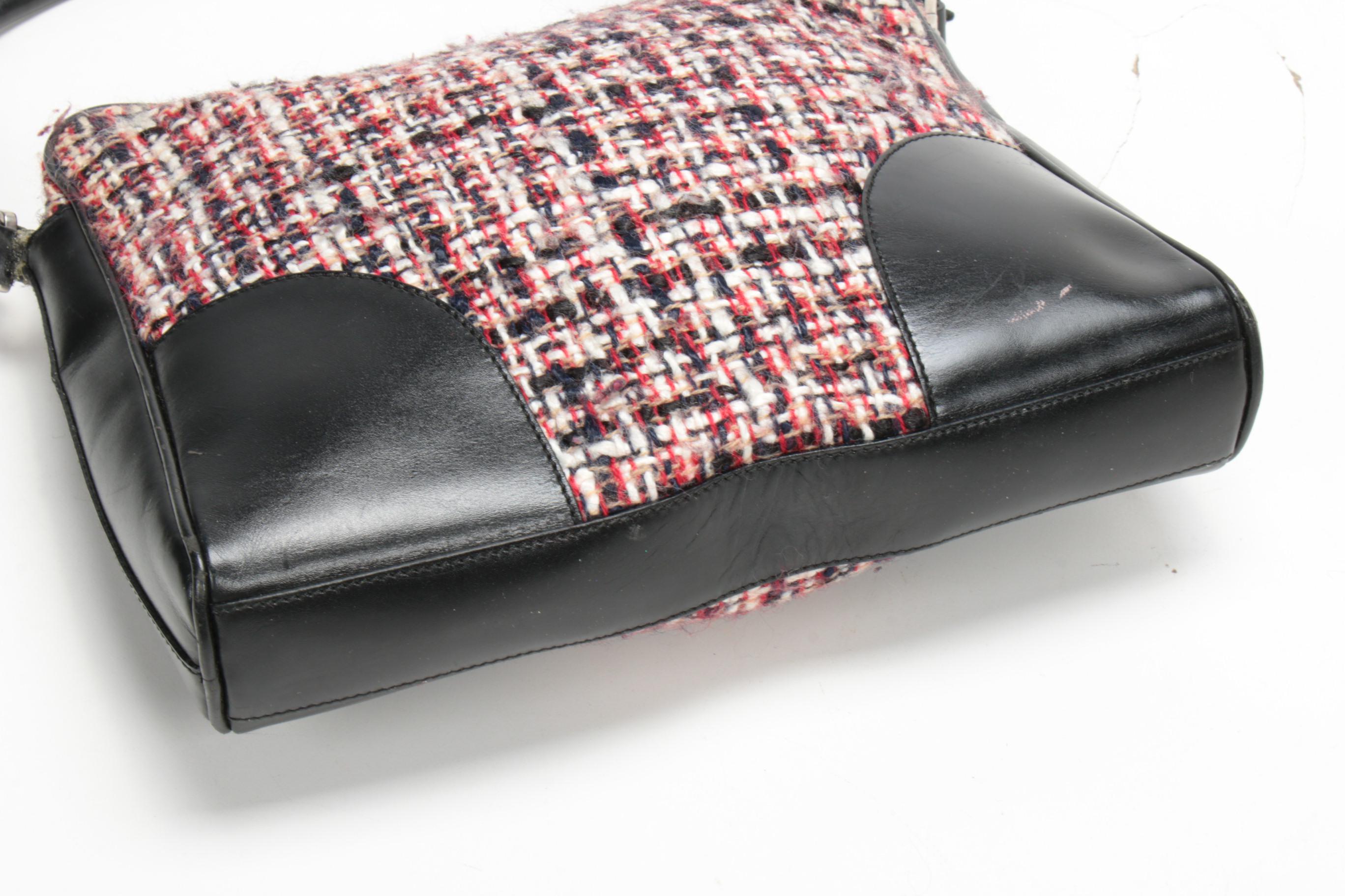 Prada Shoulder Bag in Bouclé Tweed and Black Leather
