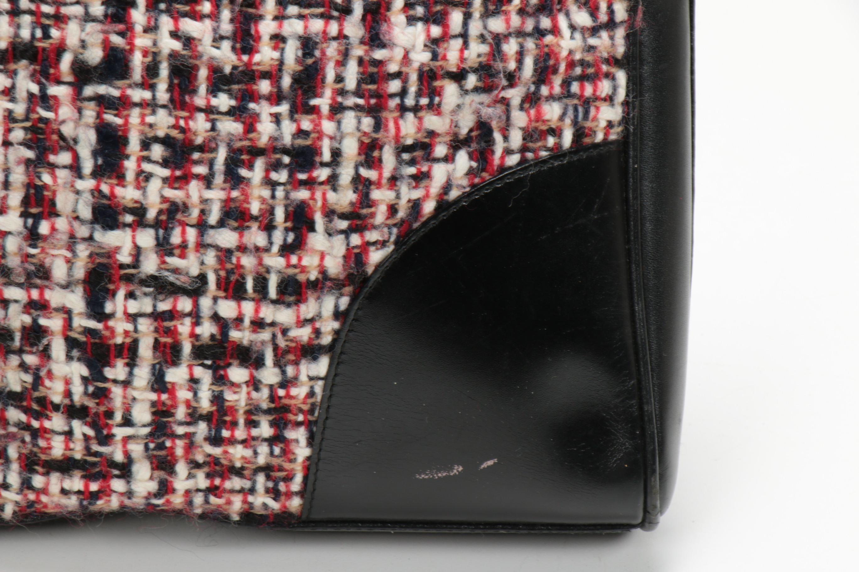 Prada Shoulder Bag in Bouclé Tweed and Black Leather