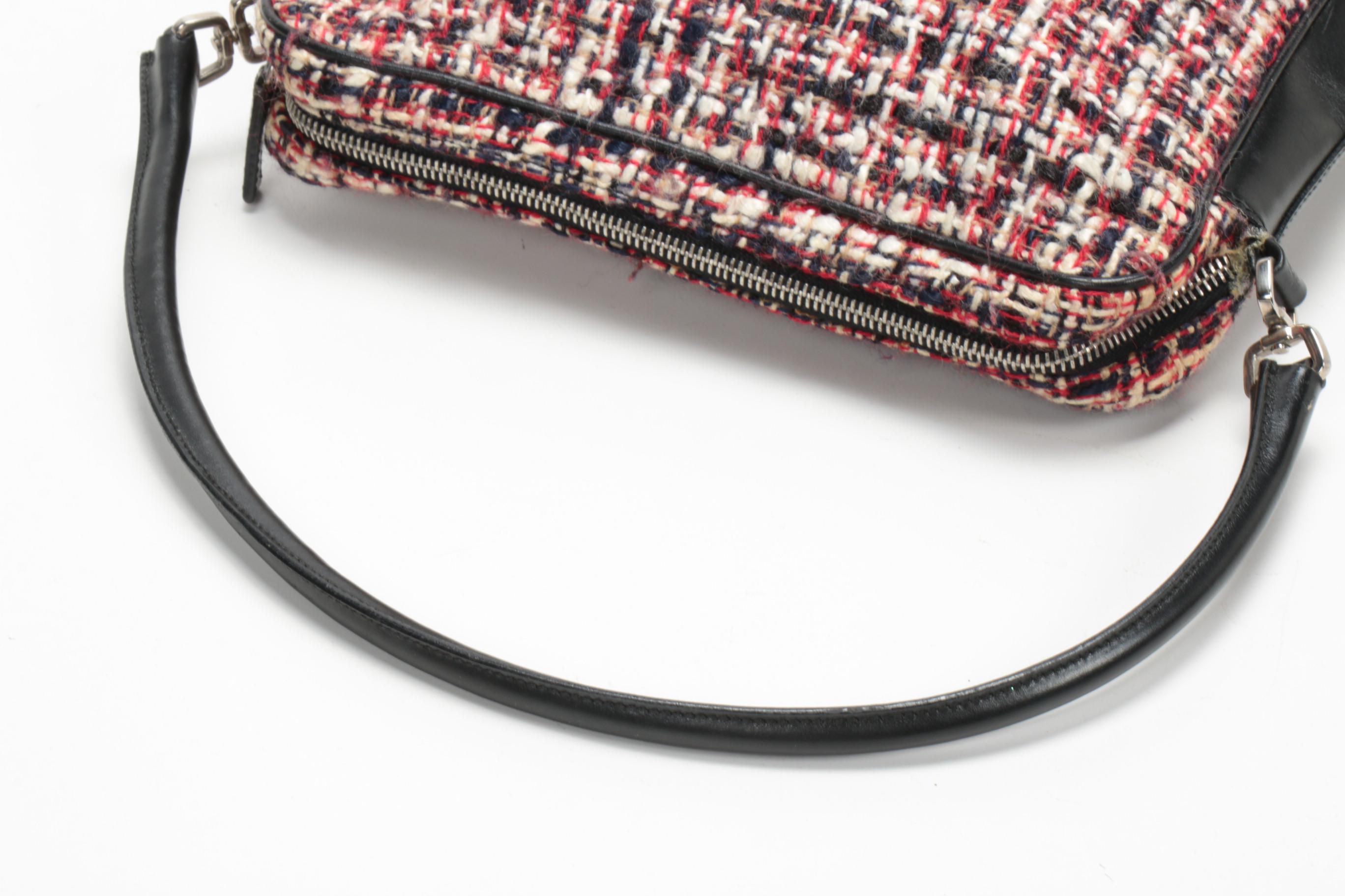 Prada Shoulder Bag in Bouclé Tweed and Black Leather