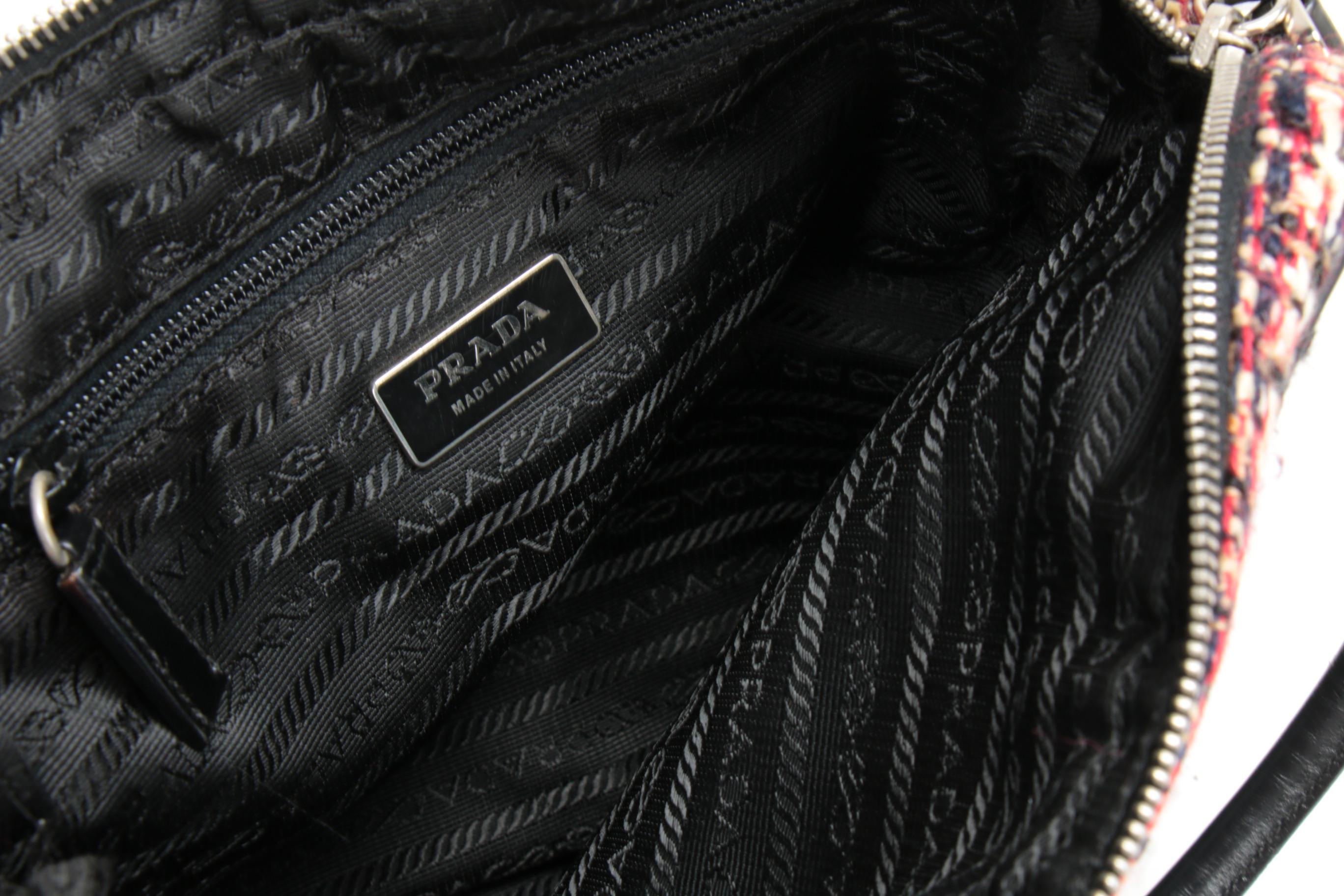 Prada Shoulder Bag in Bouclé Tweed and Black Leather
