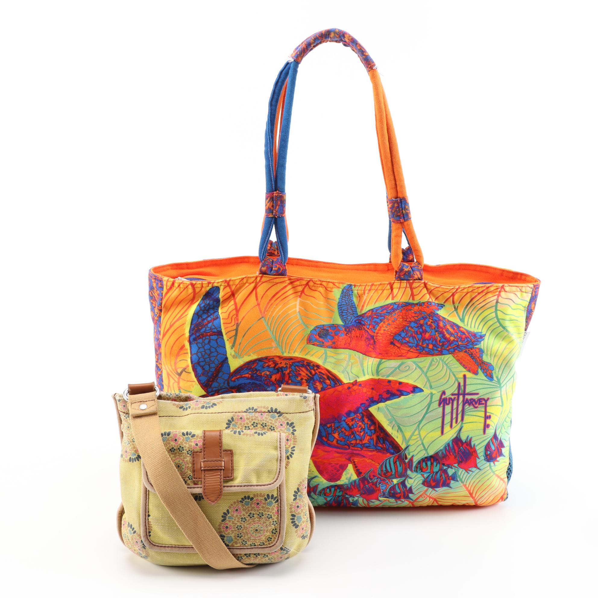 Guy Harvey Beach Tote with Fossil Canvas Crossbody