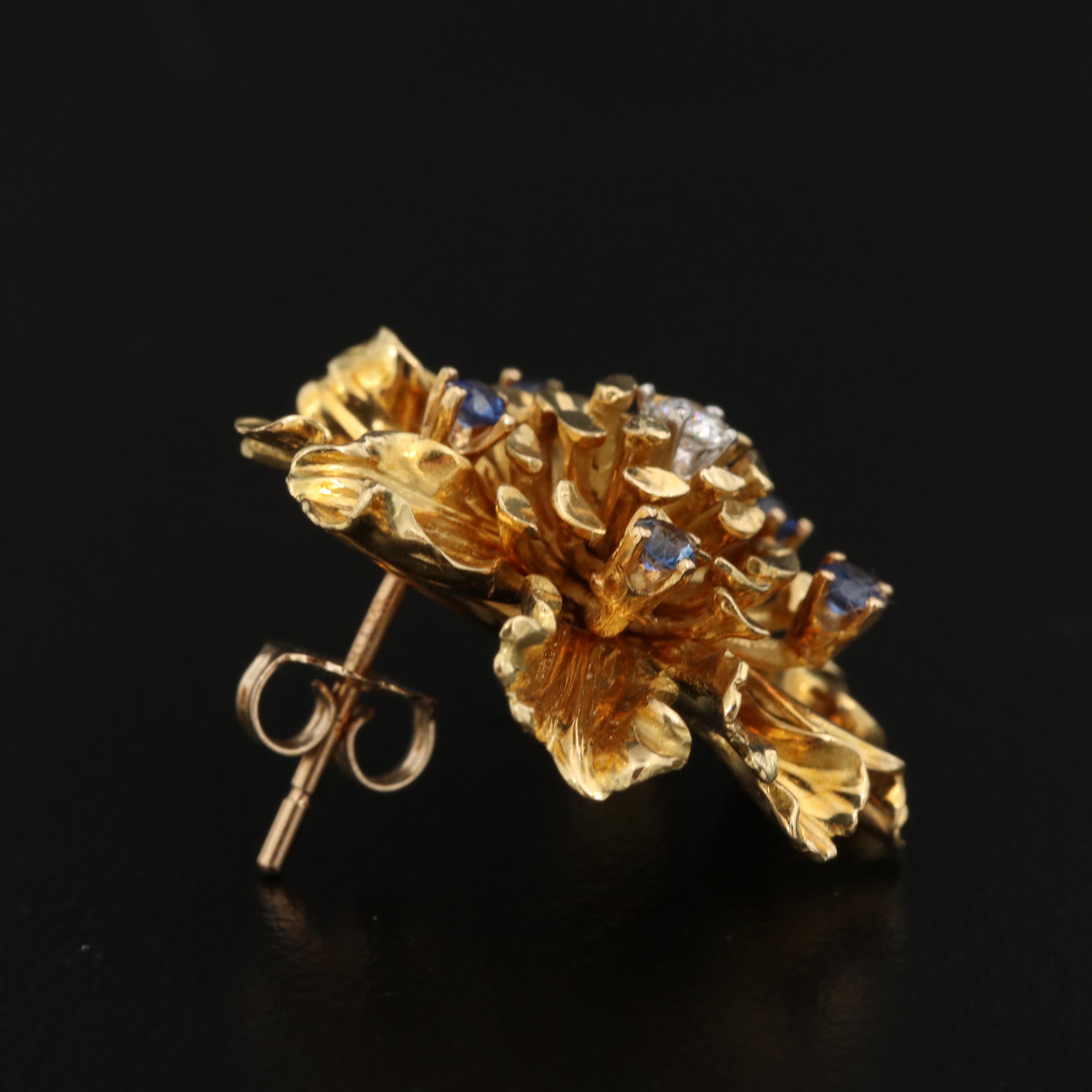 Vintage Flower Earrings with Diamonds and Sapphires