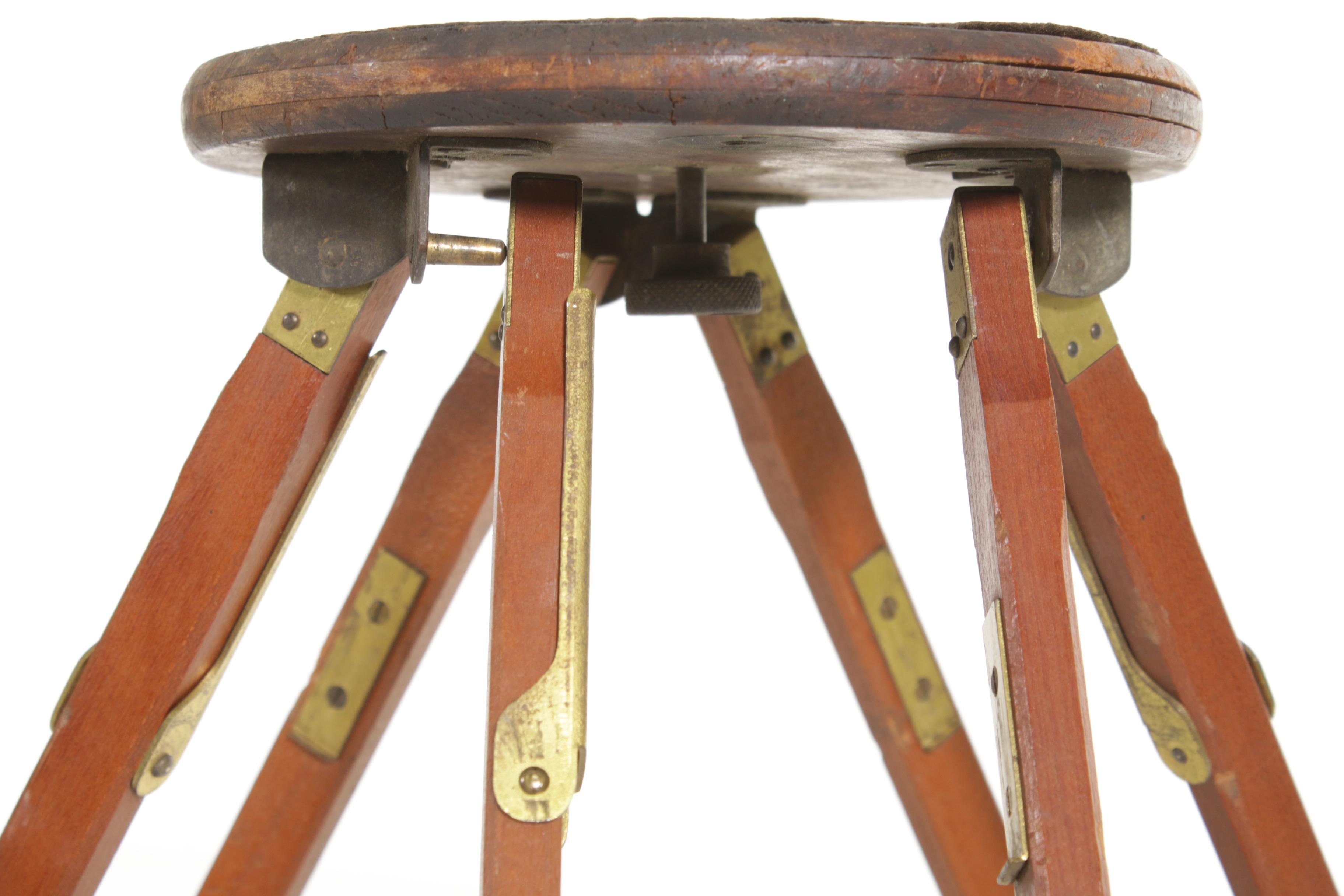 Two Wood and Brass Camera Tripods, 1900s-1910s