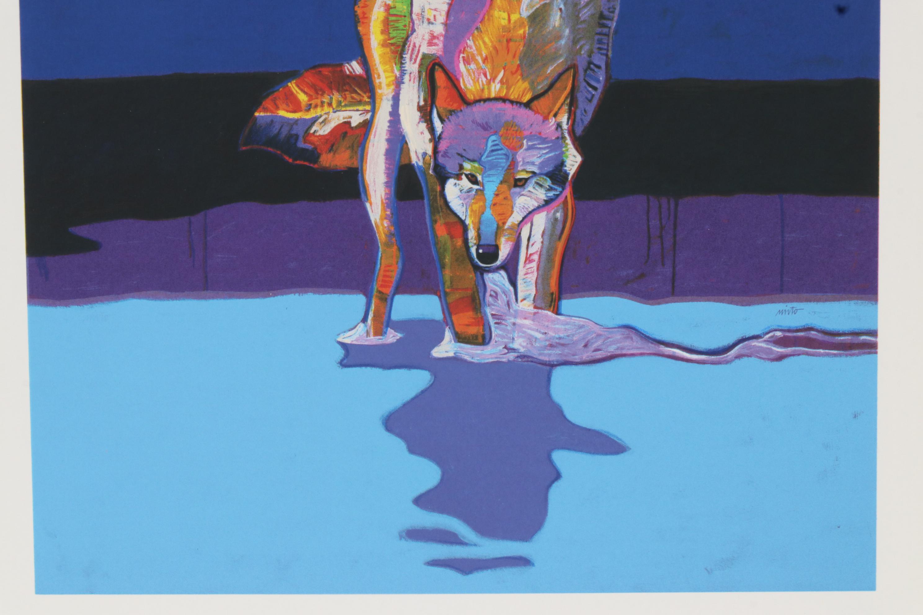 John Nieto Serigraph "Wolf Drinking Water by Moonlight", 1996