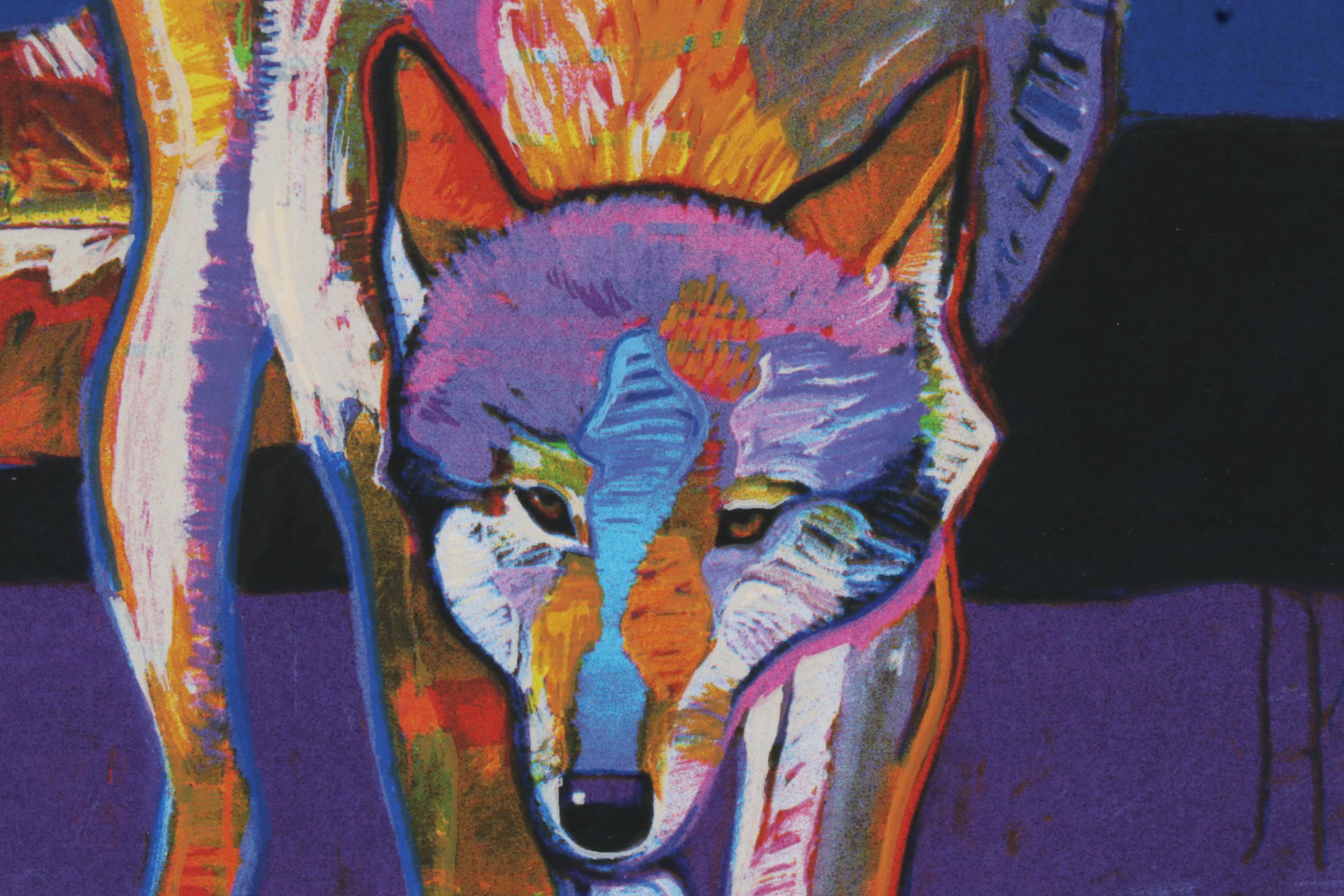 John Nieto Serigraph "Wolf Drinking Water by Moonlight", 1996