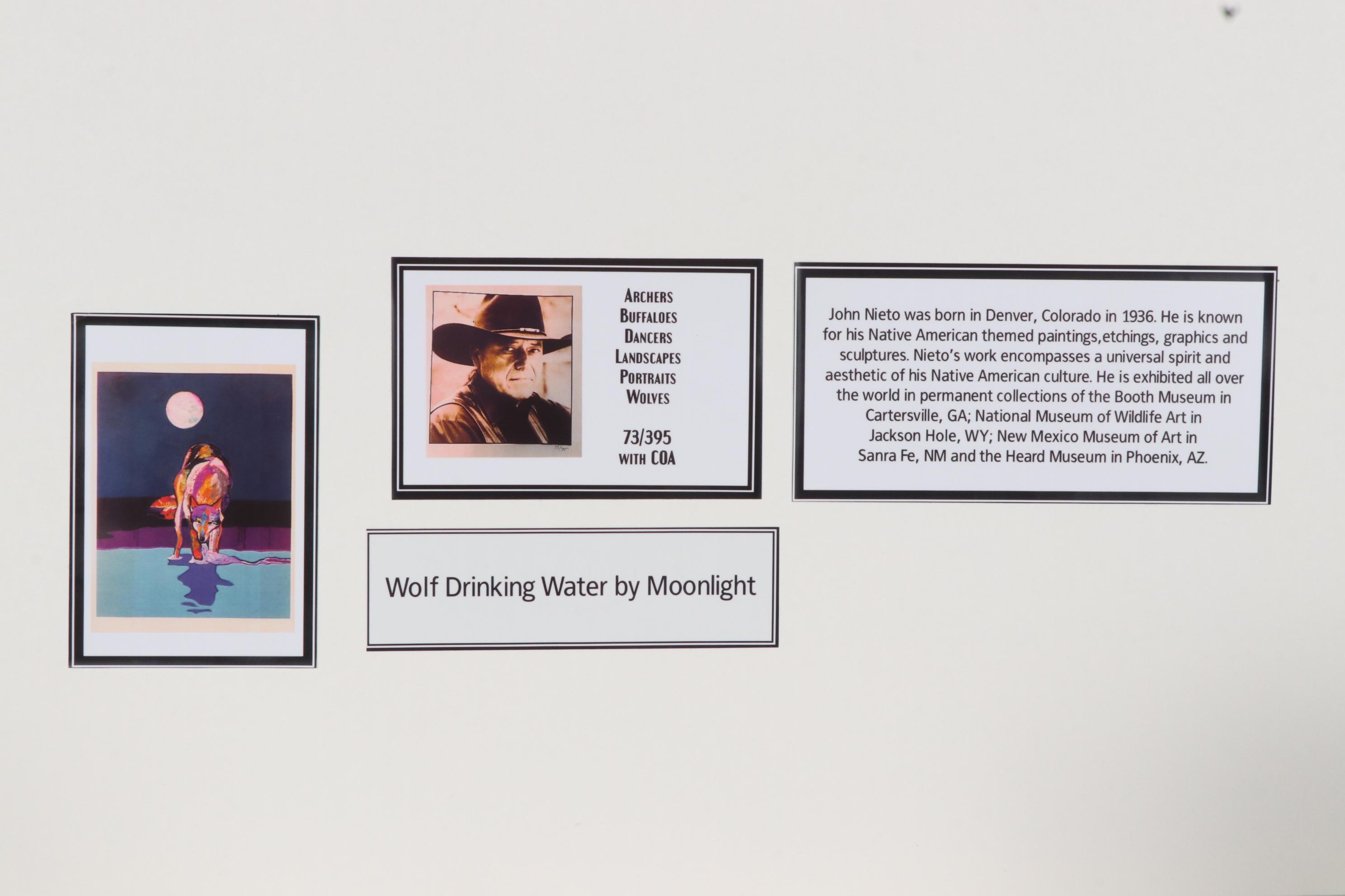 John Nieto Serigraph "Wolf Drinking Water by Moonlight", 1996