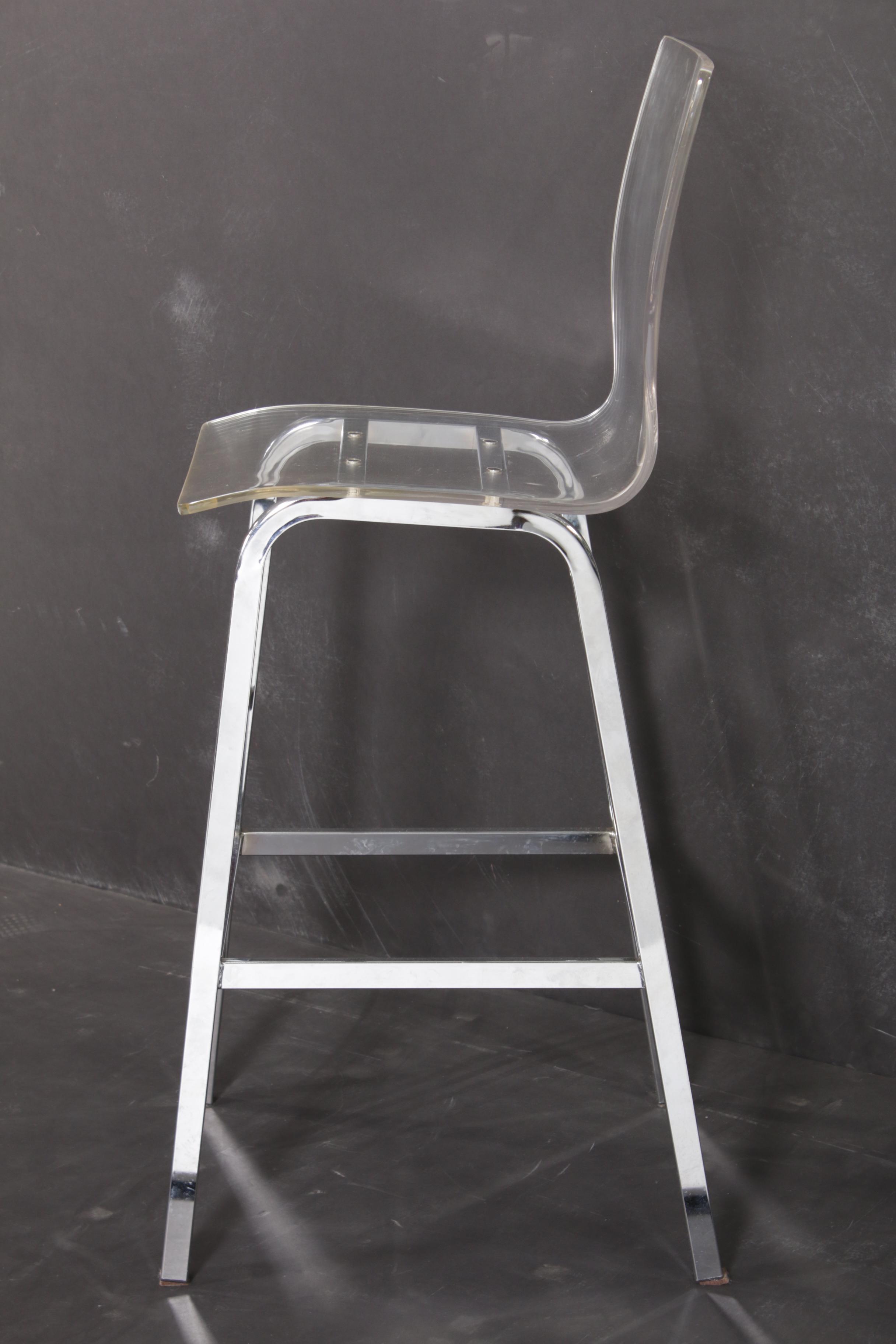 Four Acrylic and Chrome Modern Barstools