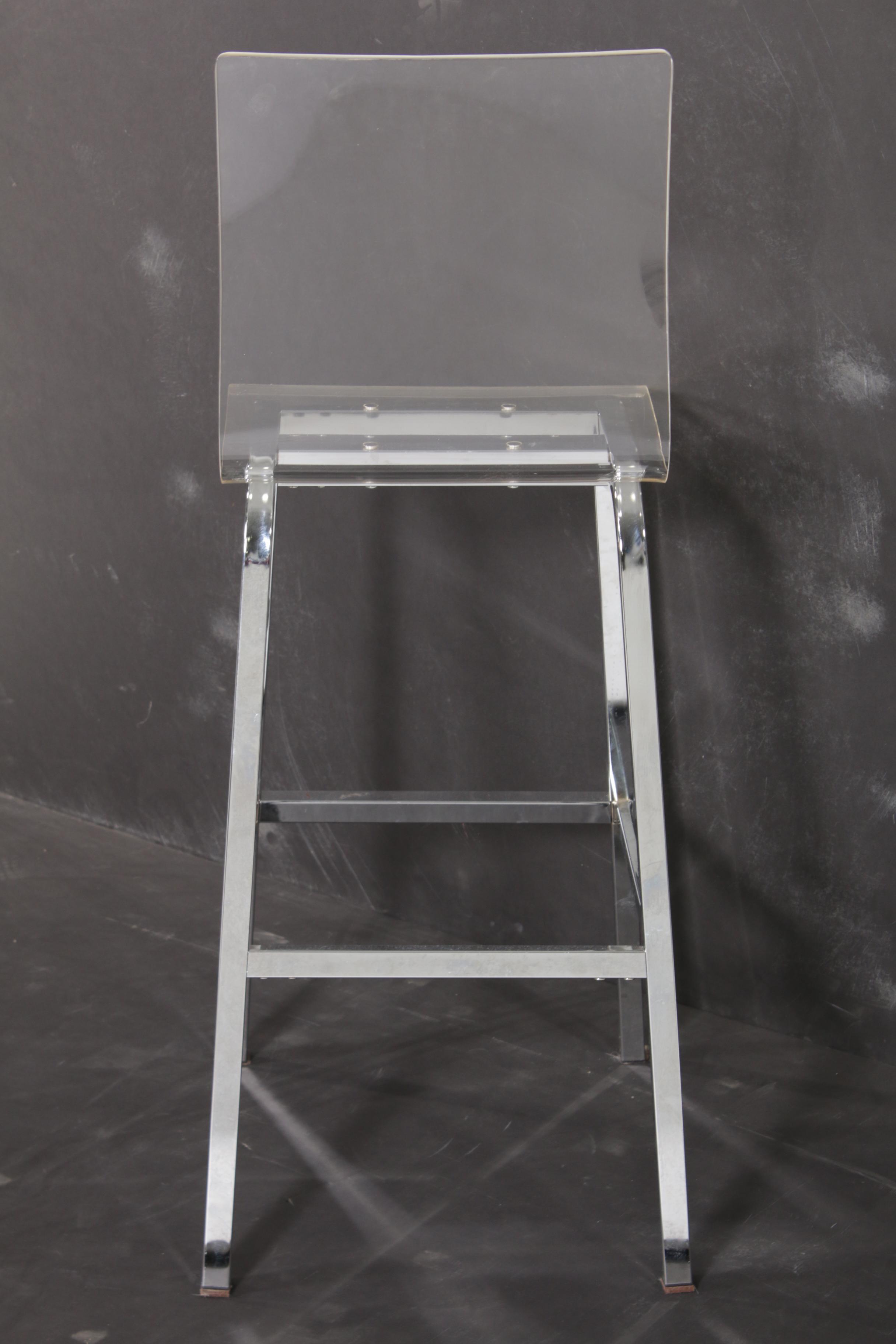 Four Acrylic and Chrome Modern Barstools