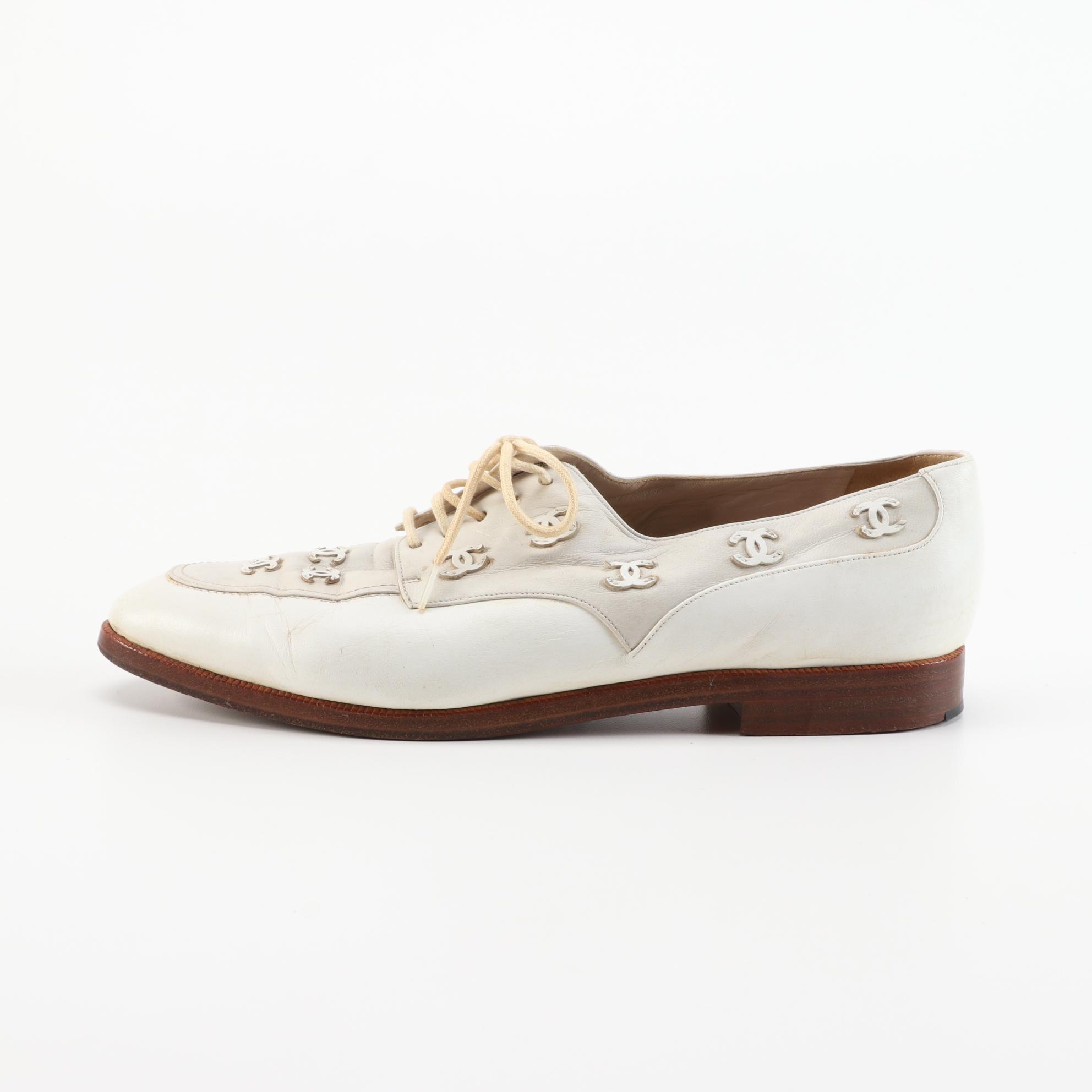 Chanel Hand Finished Leather Derby Shoes with Applied CC Logos