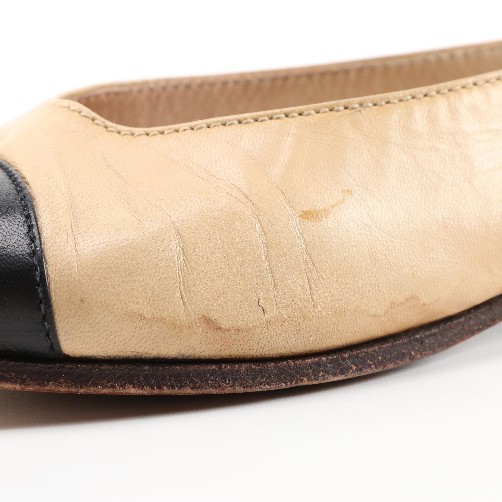 Chanel CC Cap-Toe Flats in Nude and Black Leather