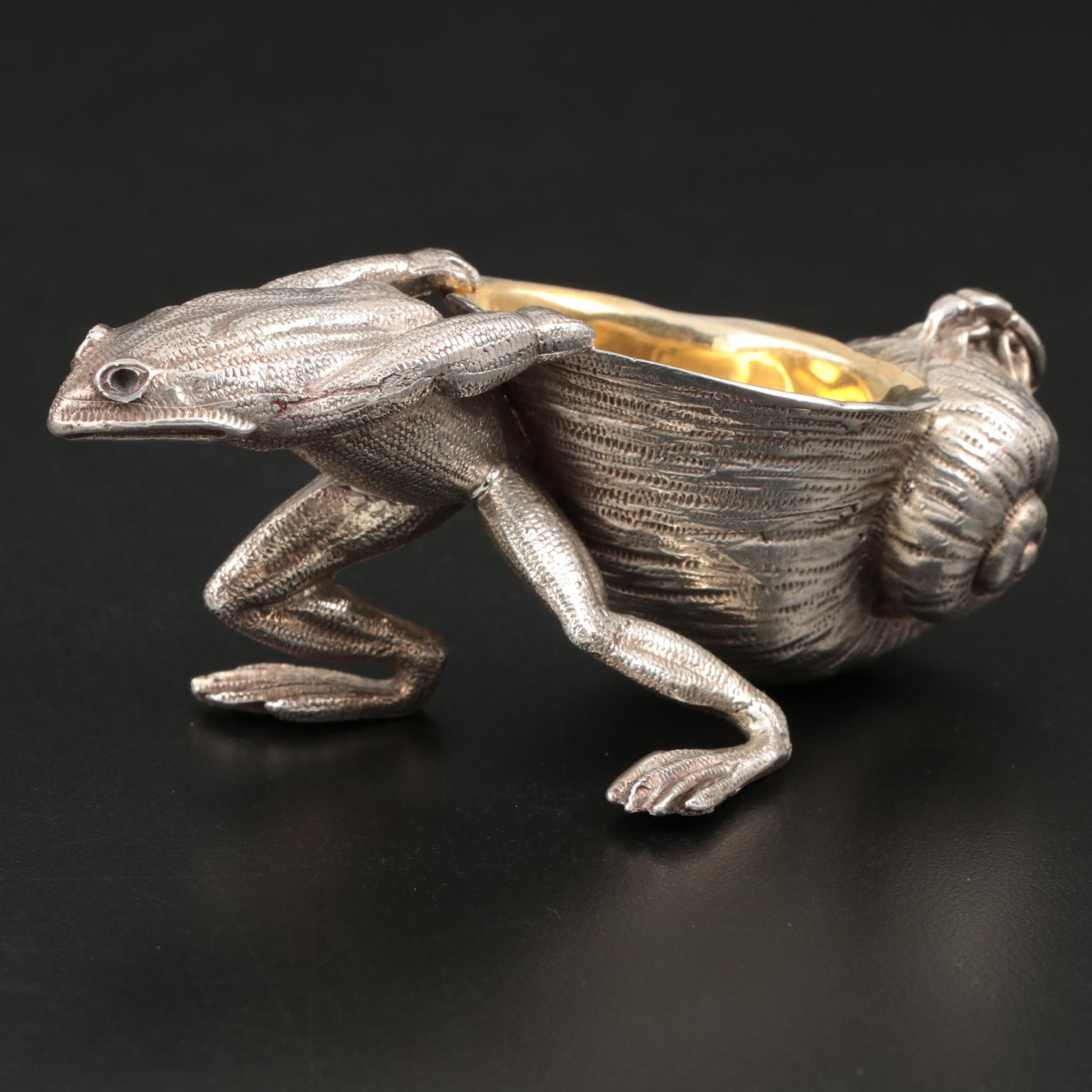 Frog and Snail Shell Metal Salt Cellar