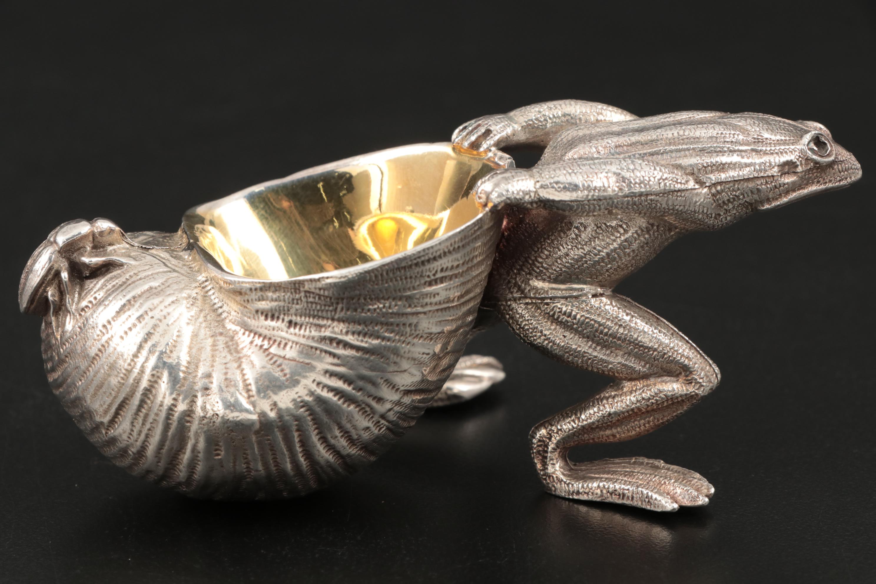 Frog and Snail Shell Metal Salt Cellar