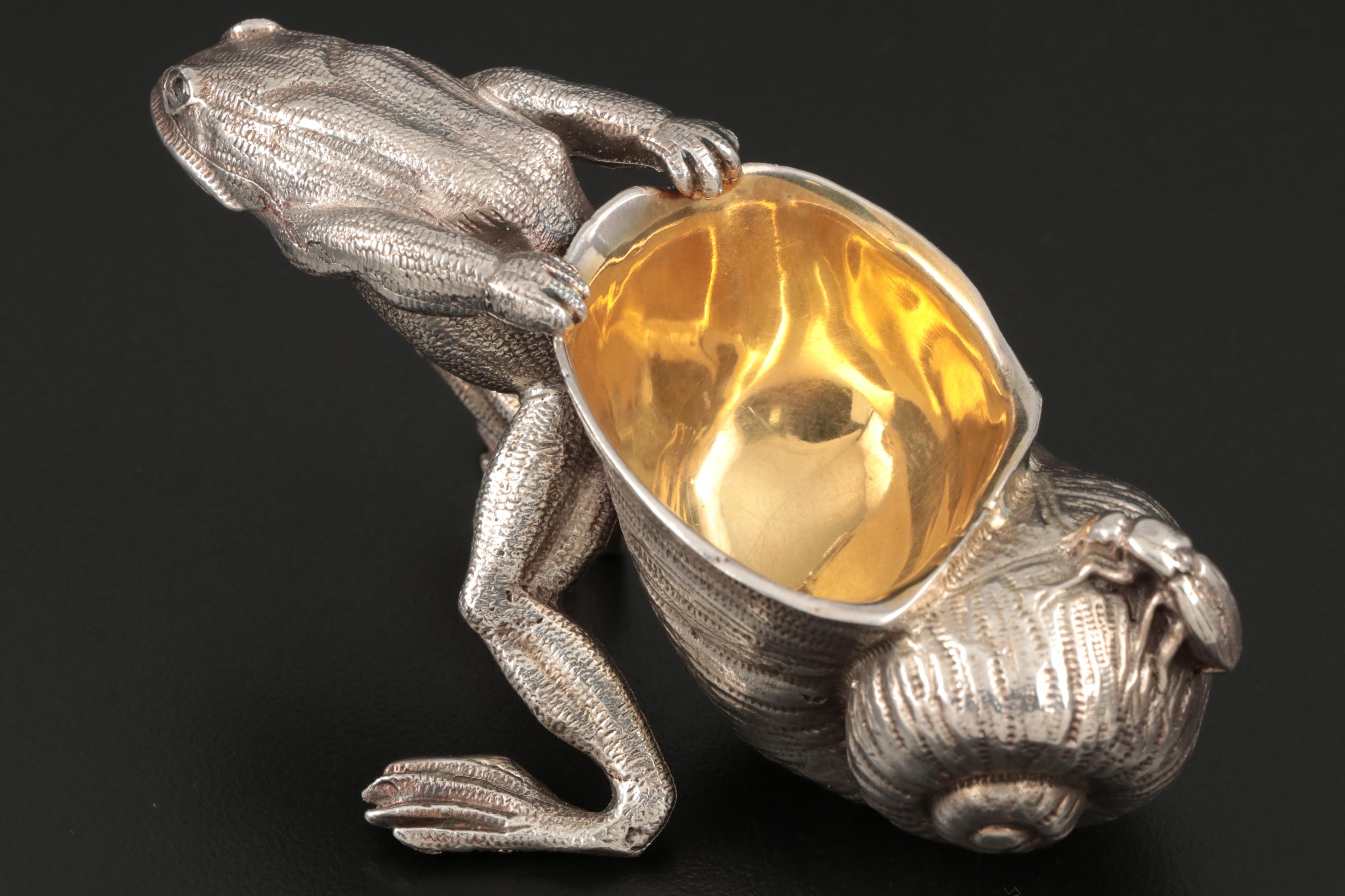 Frog and Snail Shell Metal Salt Cellar