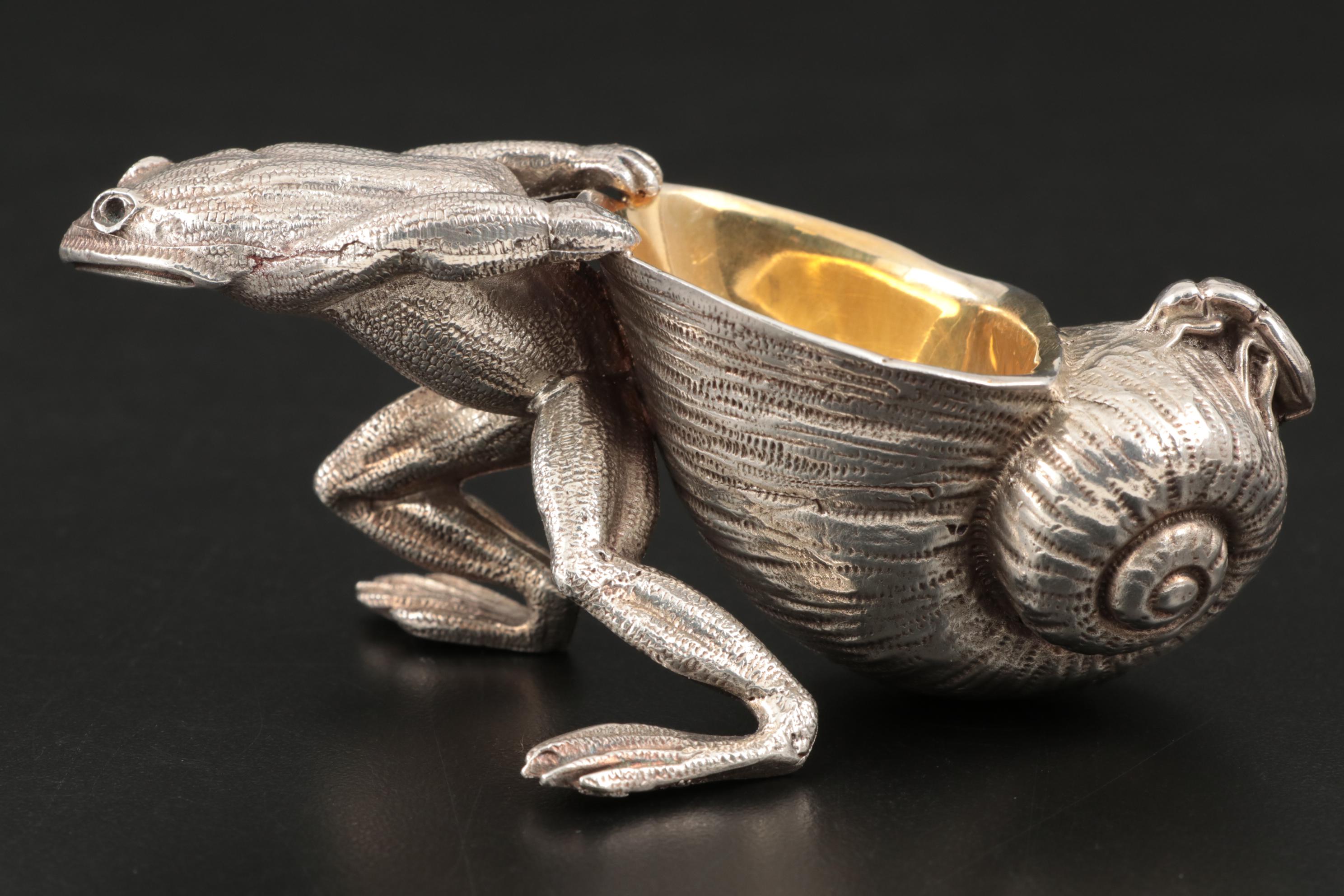 Frog and Snail Shell Metal Salt Cellar