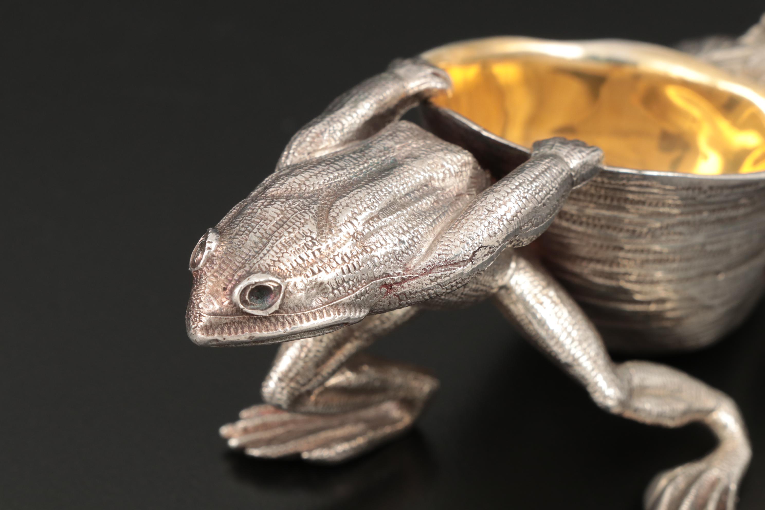 Frog and Snail Shell Metal Salt Cellar