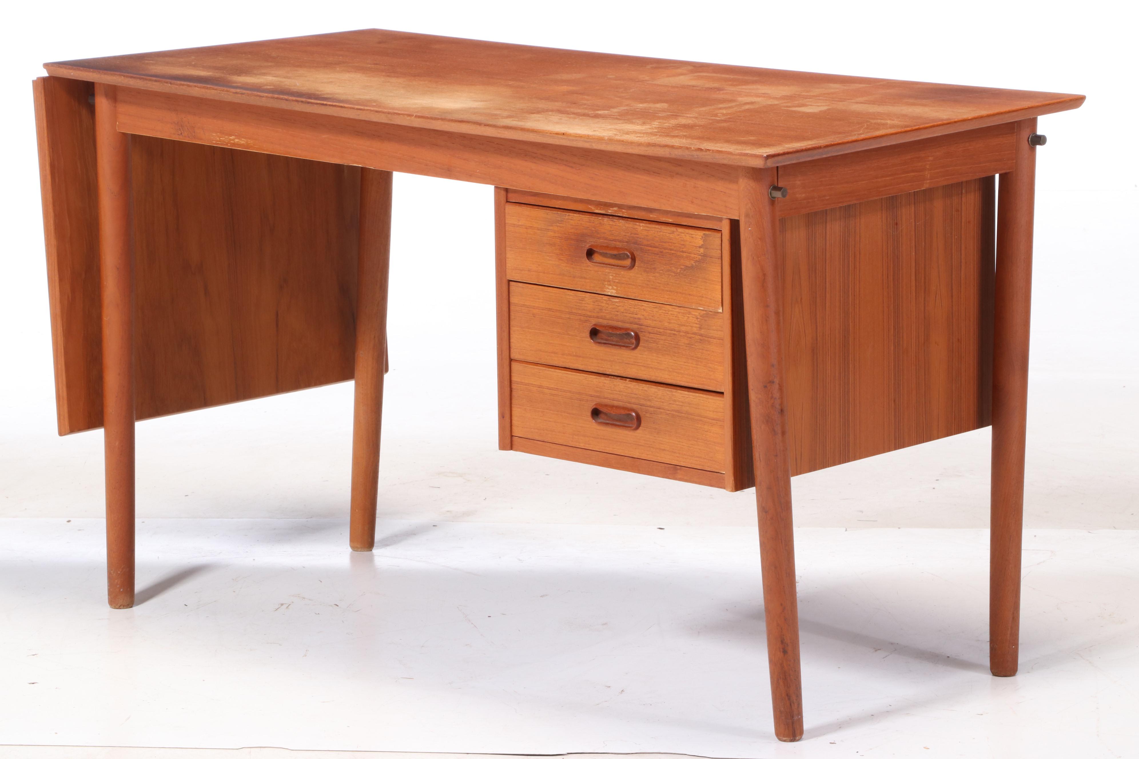 Arne Vodder for Johannes Hansen Danish Modern Teak Drop-Leaf Desk and Side Chair