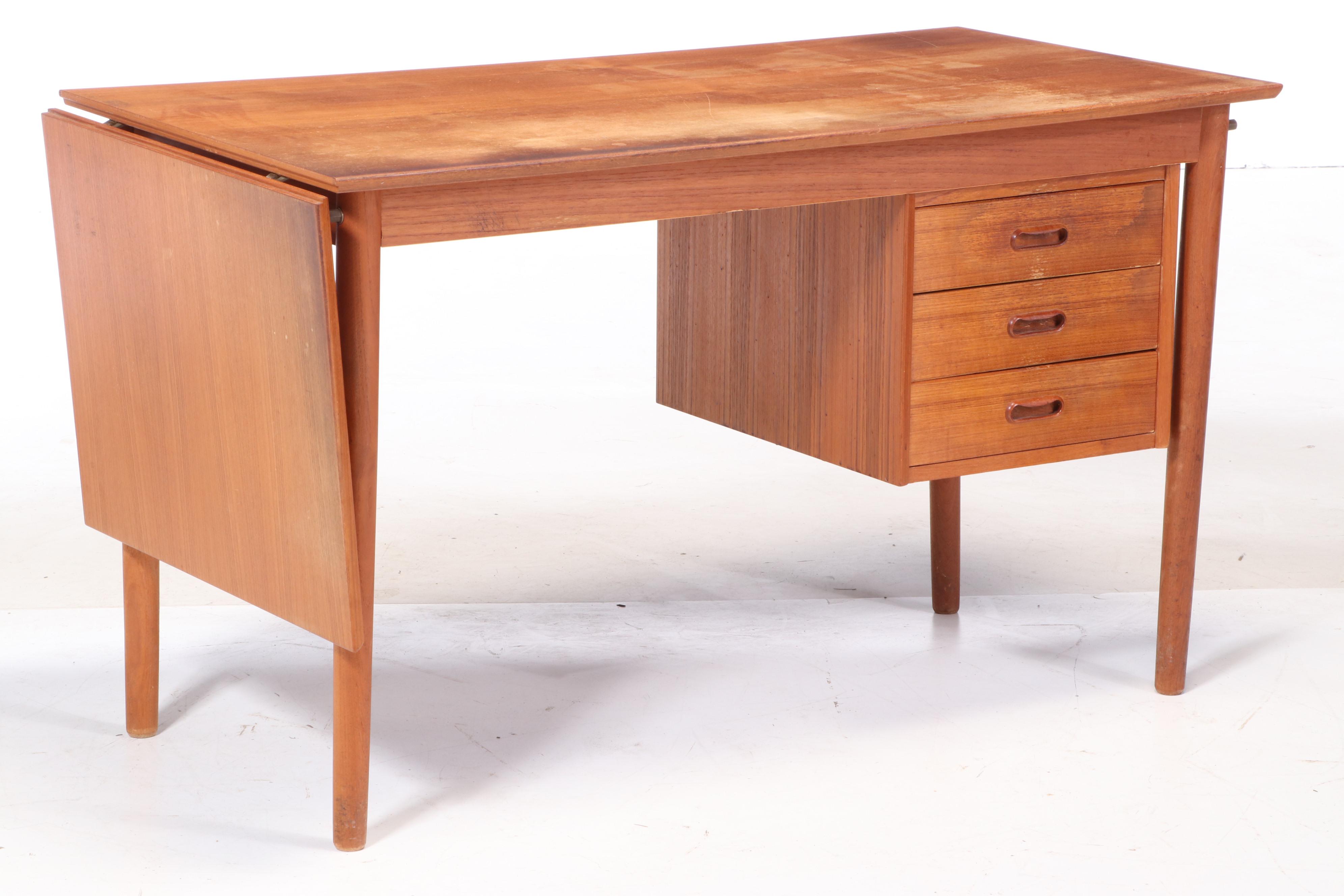 Arne Vodder for Johannes Hansen Danish Modern Teak Drop-Leaf Desk and Side Chair