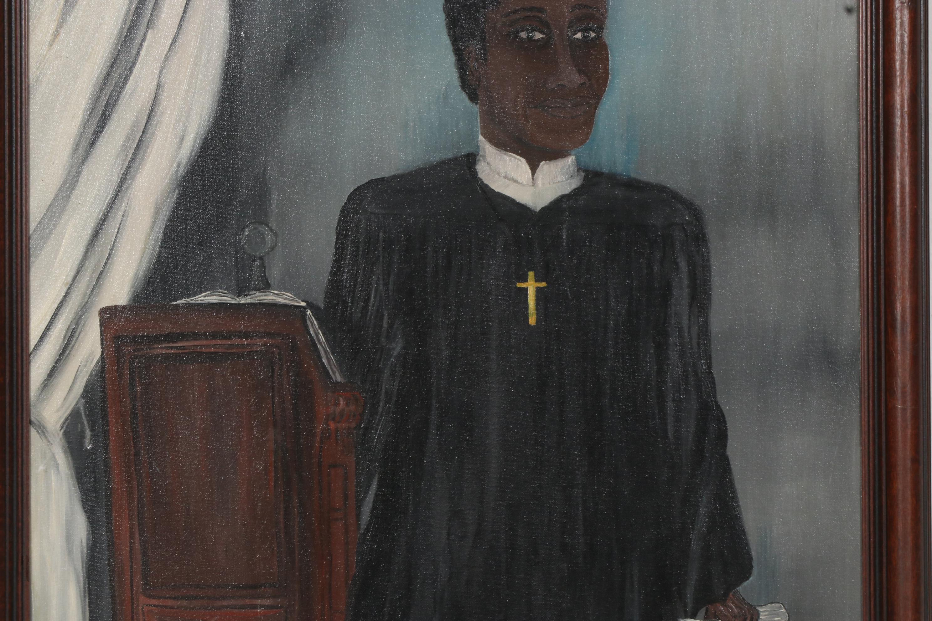 Marie Jones Oil Painting of Preacher at Pulpit, circa 1974
