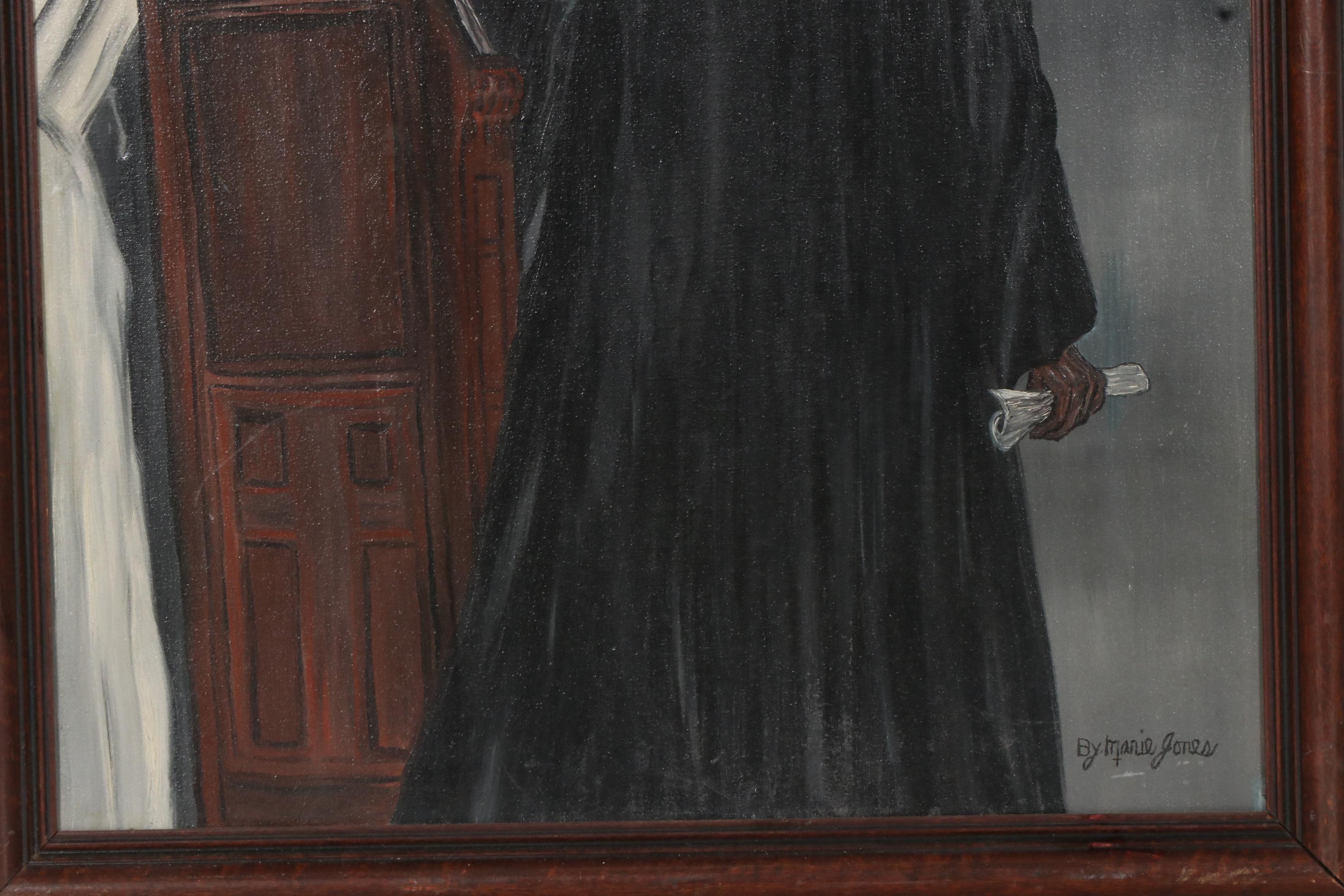 Marie Jones Oil Painting of Preacher at Pulpit, circa 1974