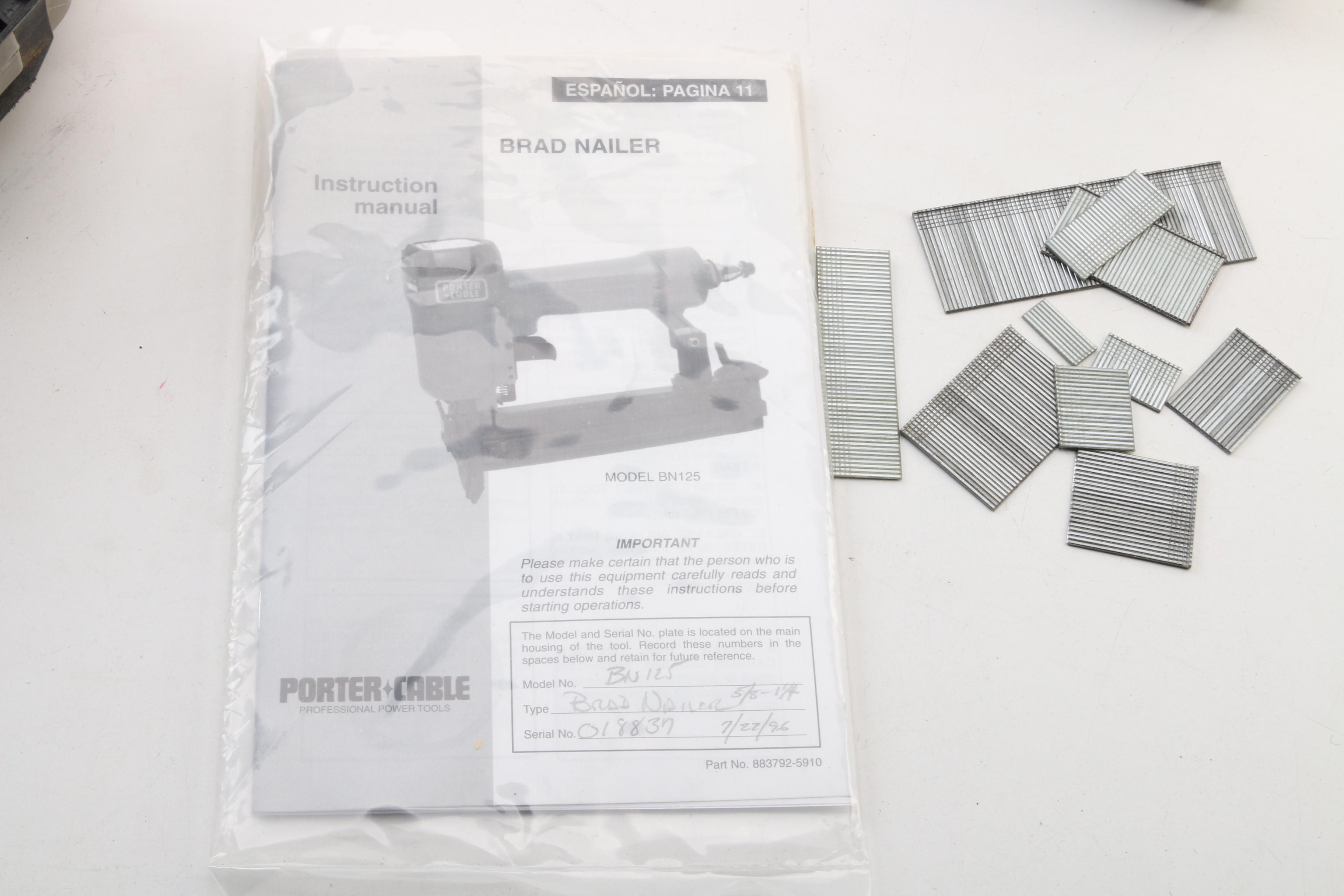 Porter-Cable BN125 Brad Nailer with Instructional Manual, Storage Case, 1996