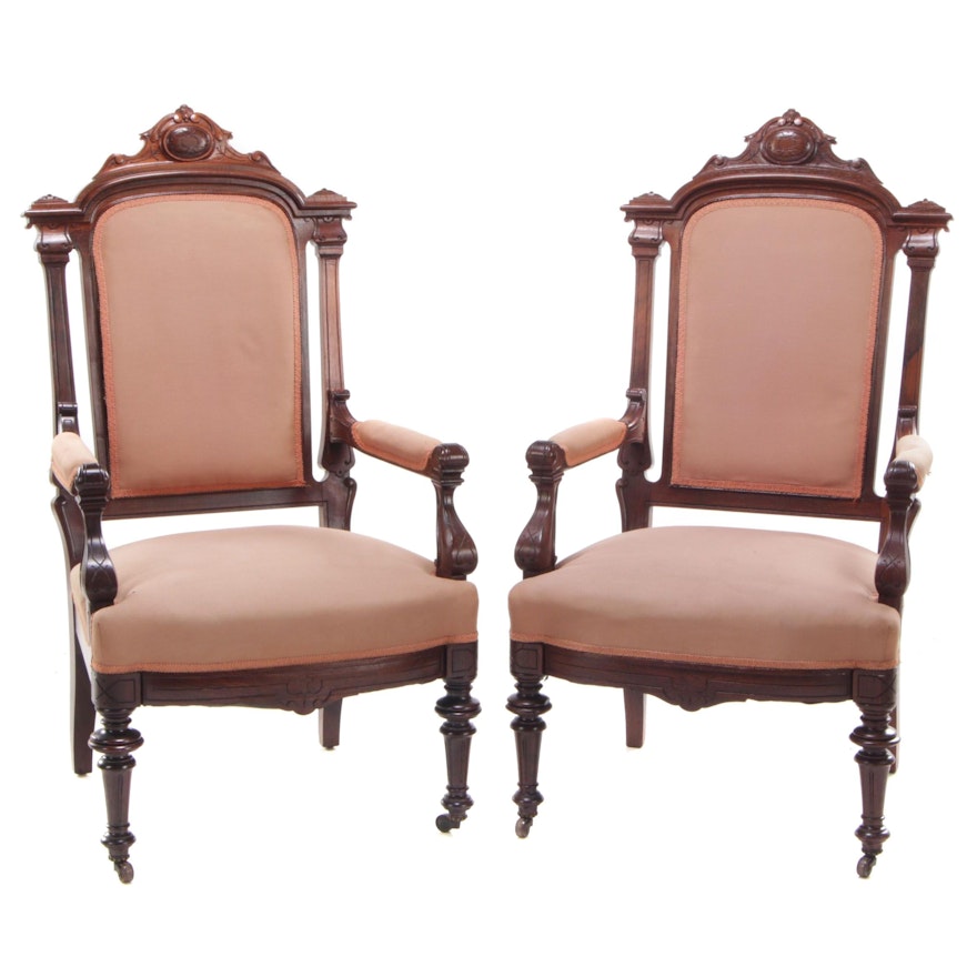 Pair of Victorian, Renaissance Revival Walnut Armchairs, Last Quarter 19th C.