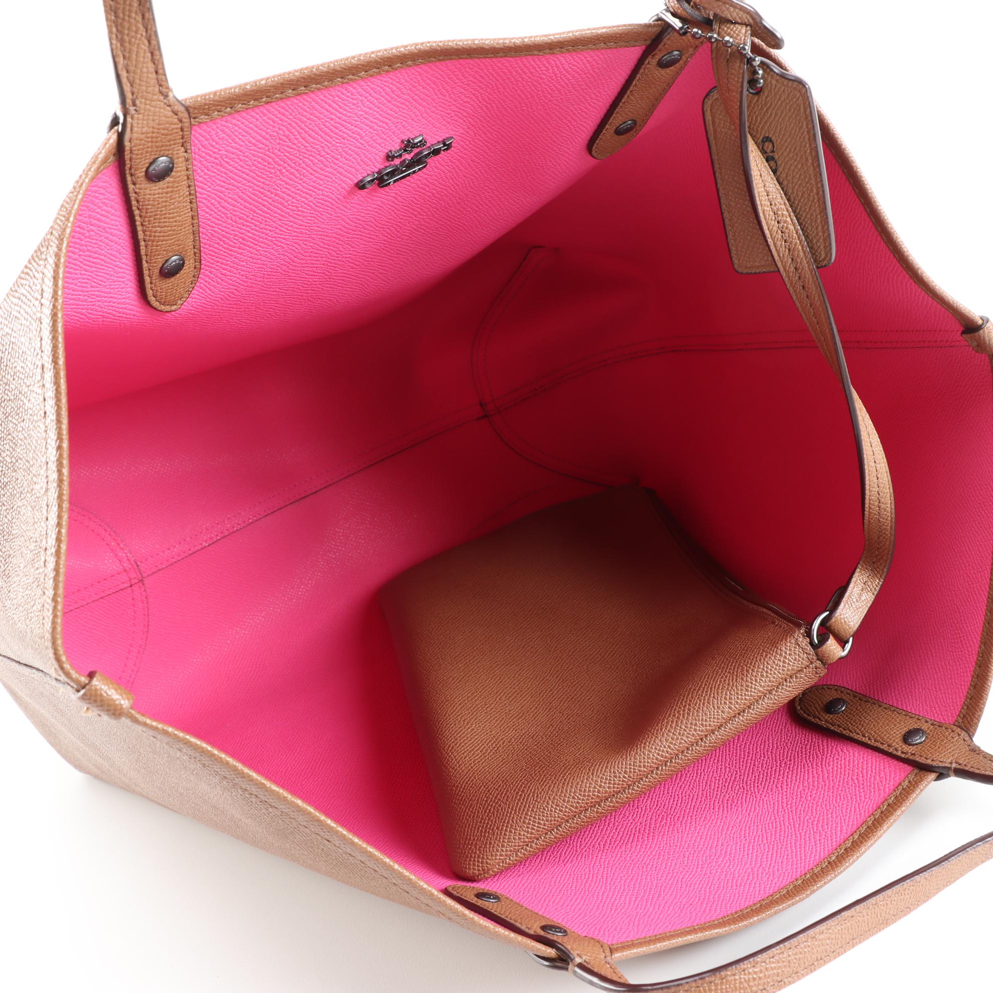 Coach Reversible City Tote with Accessories Pouch in Beige and Pink