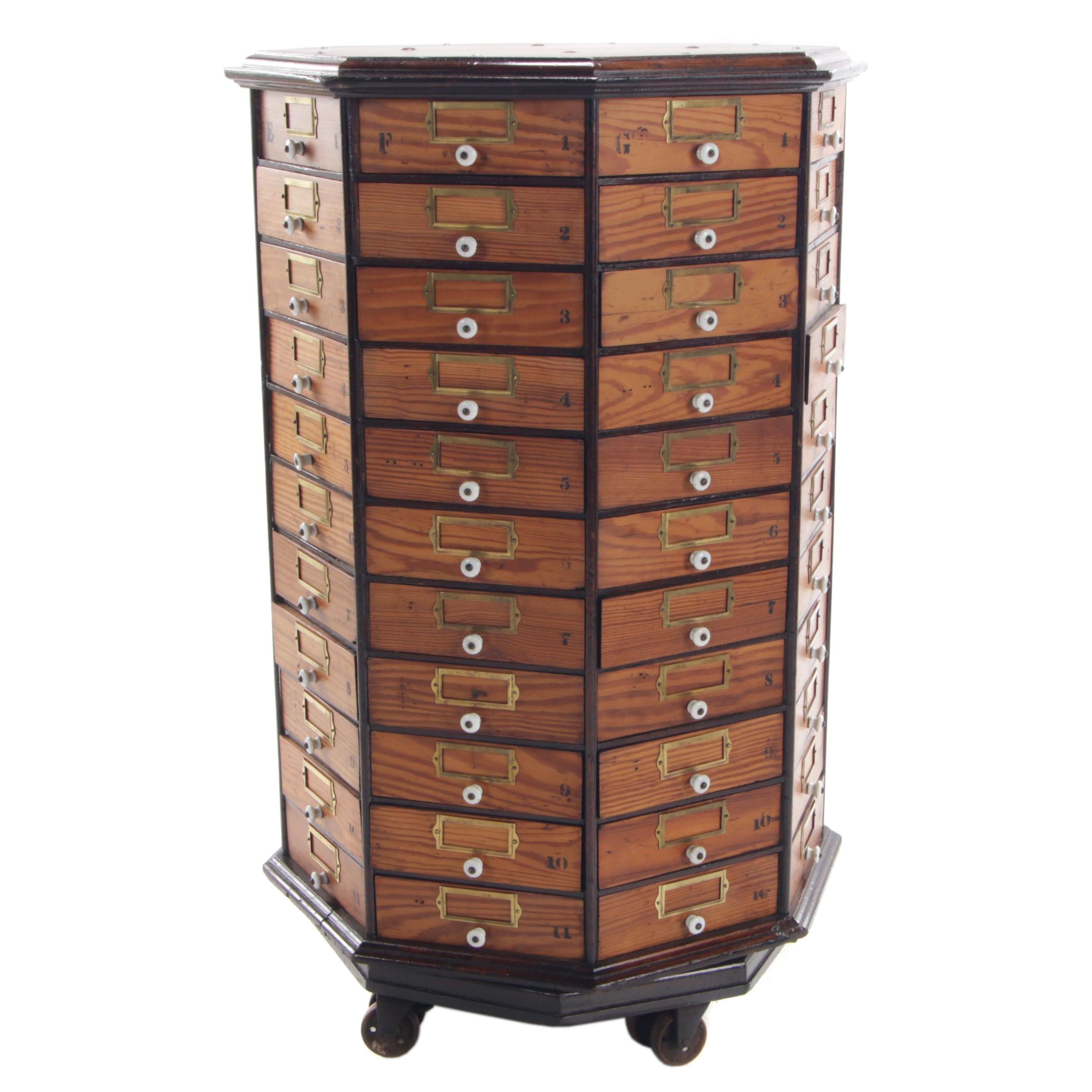 Pine Octagonal Revolving Nut and Bolt Cabinet, Early to Mid 20th C