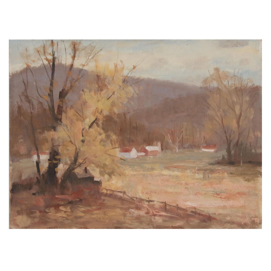 Harry Barton Farm Landscape Oil Painting, Mid 20th Century