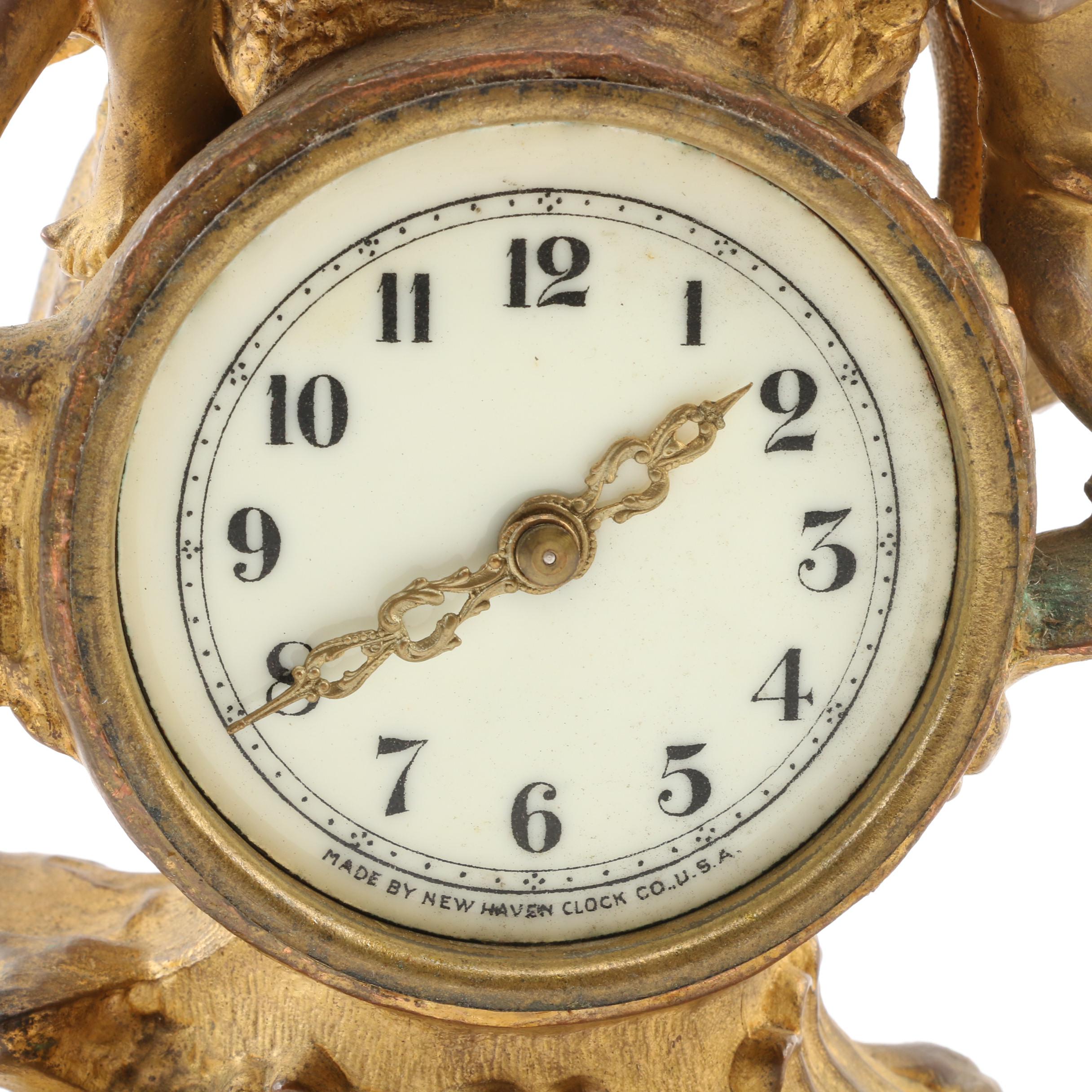 Art Nouveau New Haven Clock Co. Gilt Metal Figural Clock, Late 19th-Early 20th C