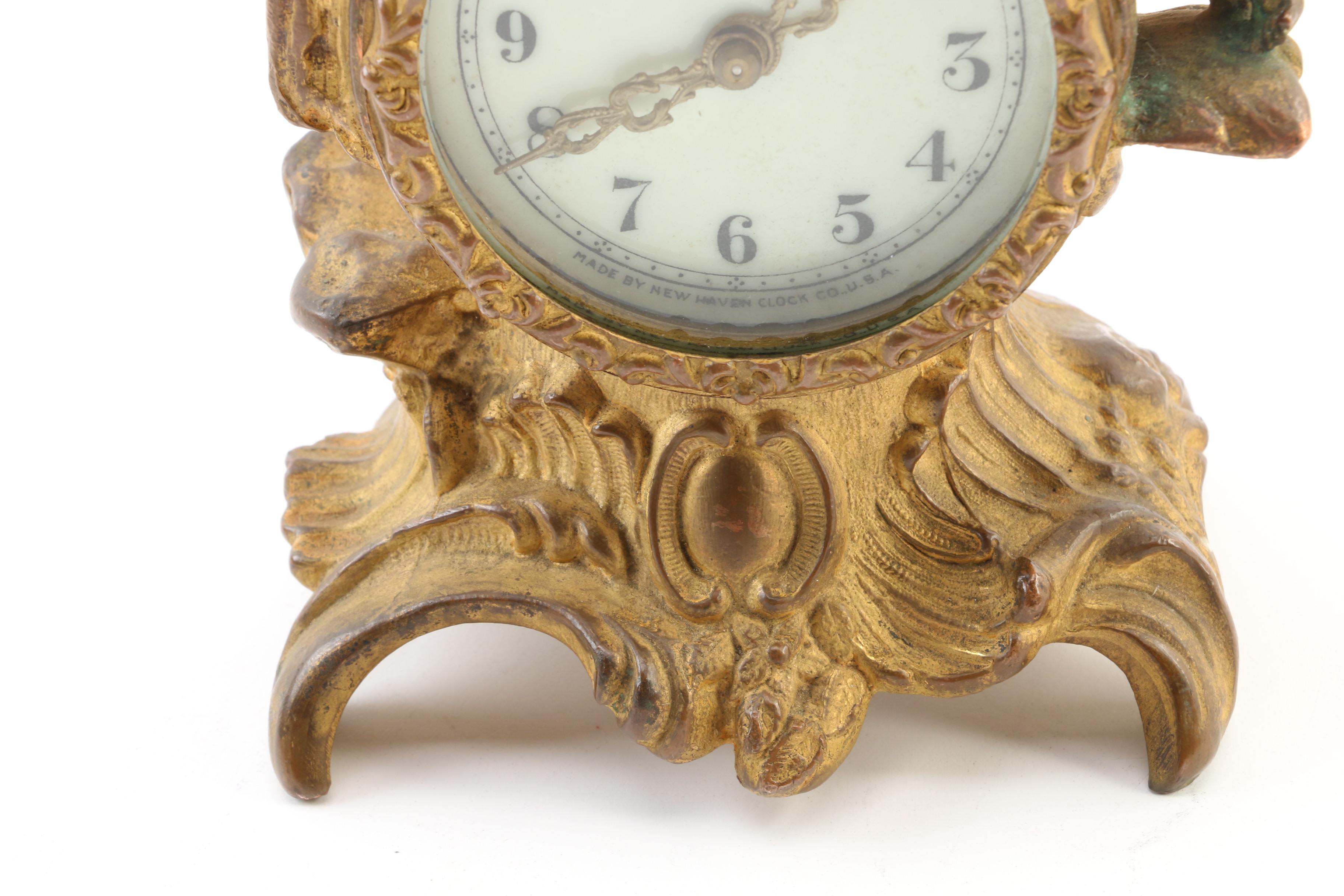 Art Nouveau New Haven Clock Co. Gilt Metal Figural Clock, Late 19th-Early 20th C
