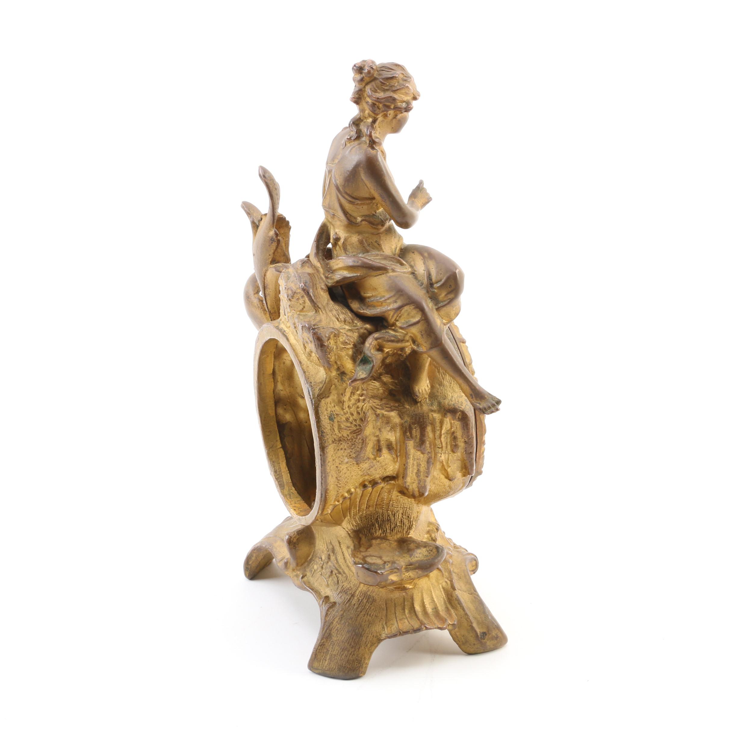 Art Nouveau New Haven Clock Co. Gilt Metal Figural Clock, Late 19th-Early 20th C