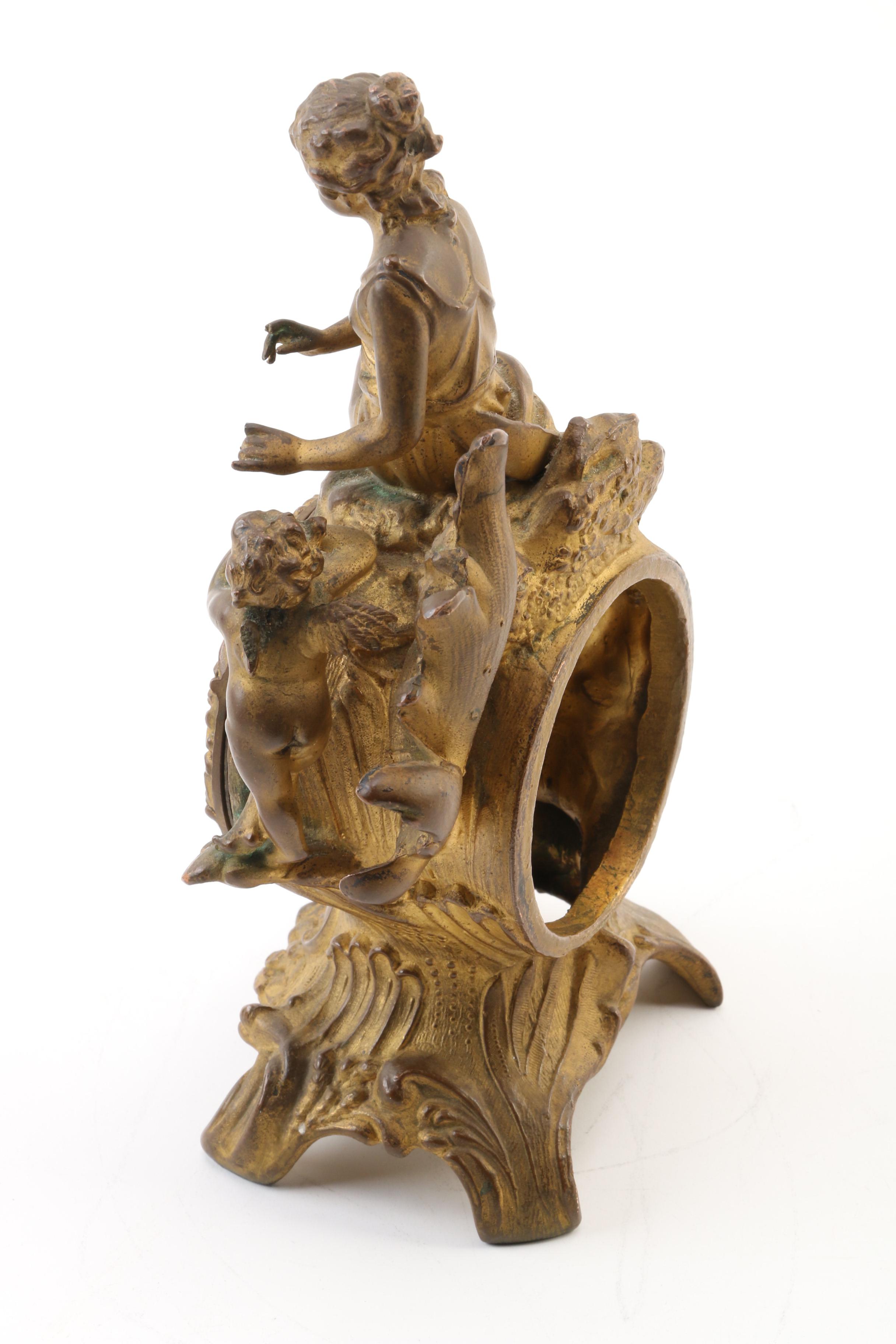 Art Nouveau New Haven Clock Co. Gilt Metal Figural Clock, Late 19th-Early 20th C