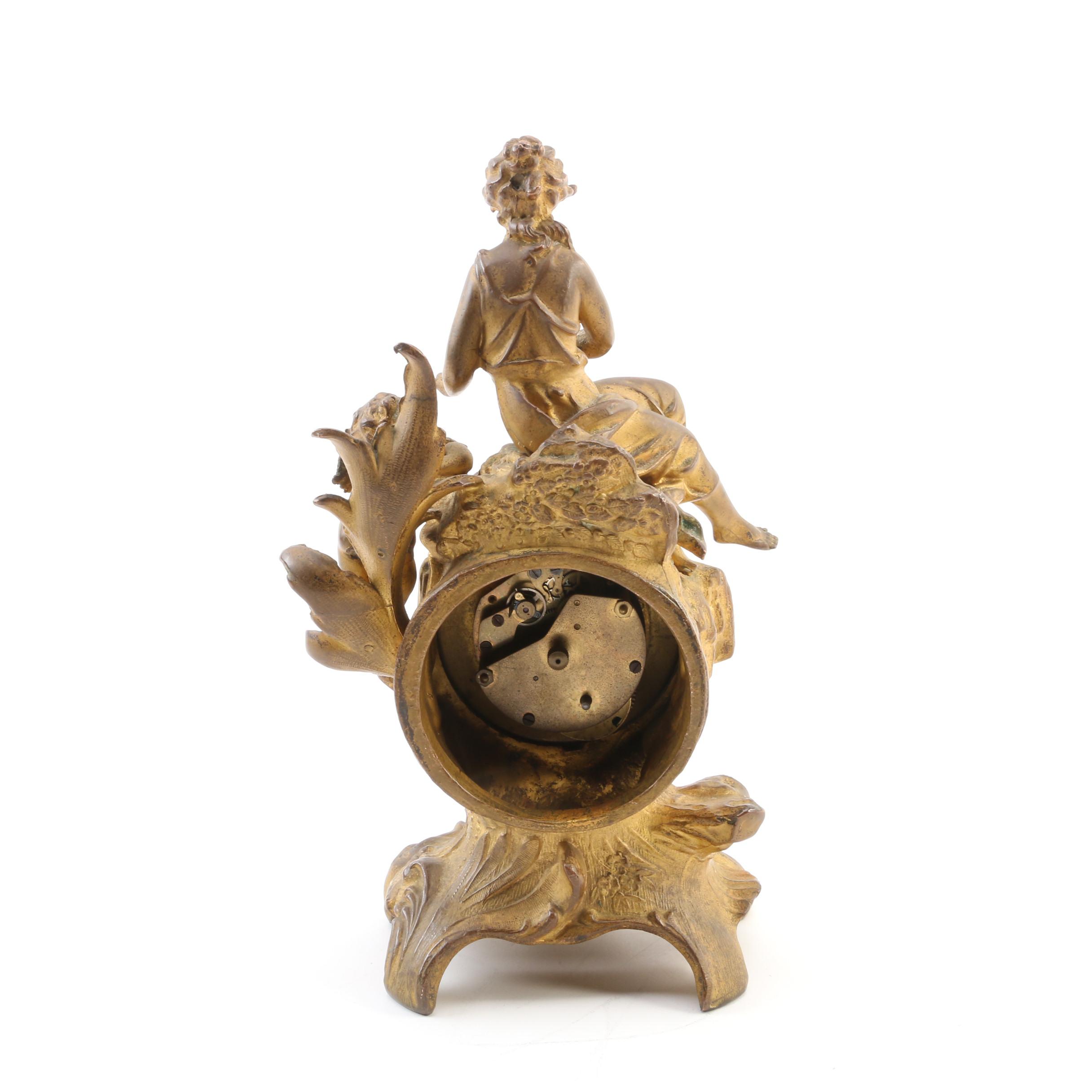 Art Nouveau New Haven Clock Co. Gilt Metal Figural Clock, Late 19th-Early 20th C
