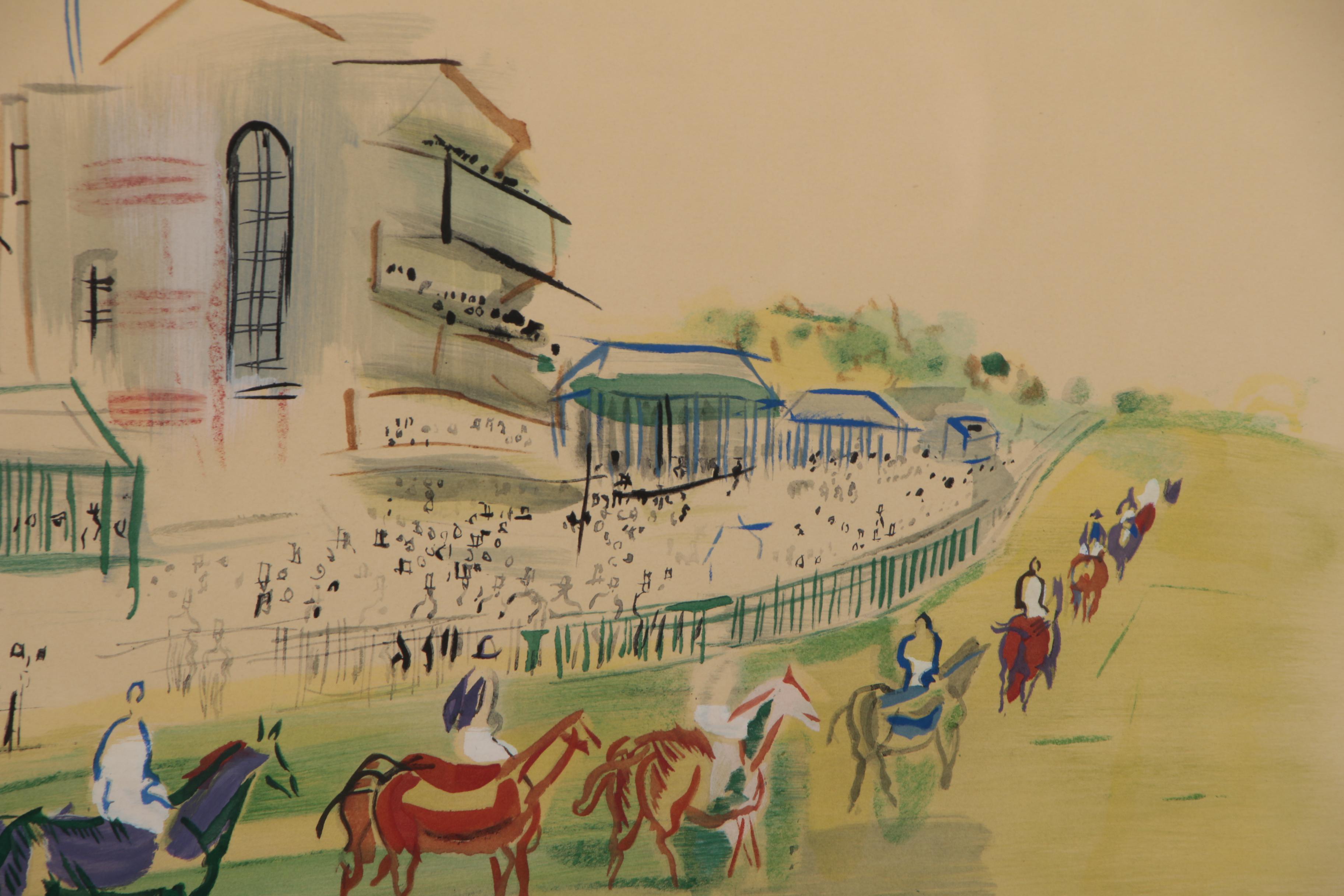 Raoul Dufy Lithograph of Horses Entering Racetrack "Epsom"