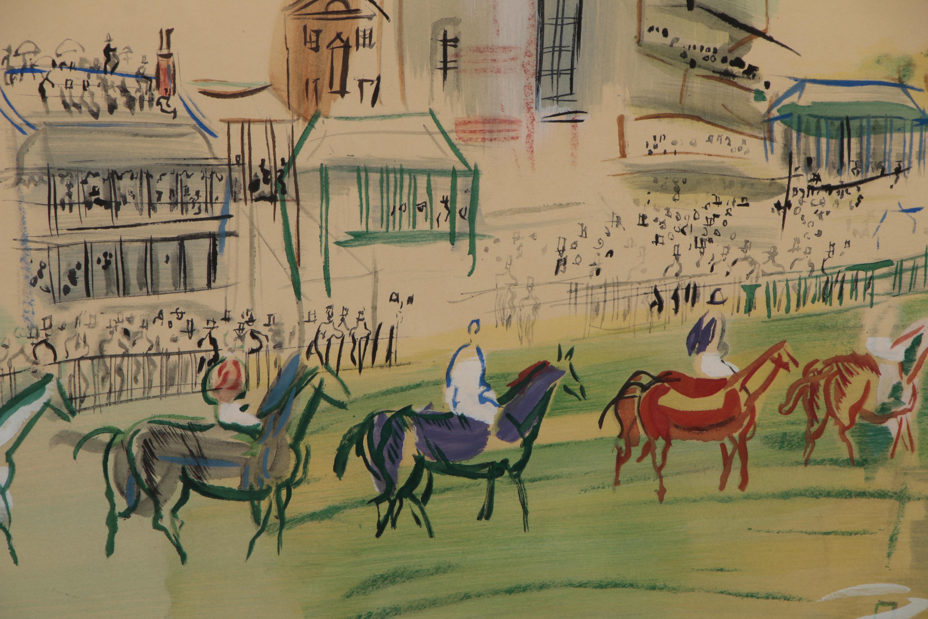 Raoul Dufy Lithograph of Horses Entering Racetrack "Epsom"