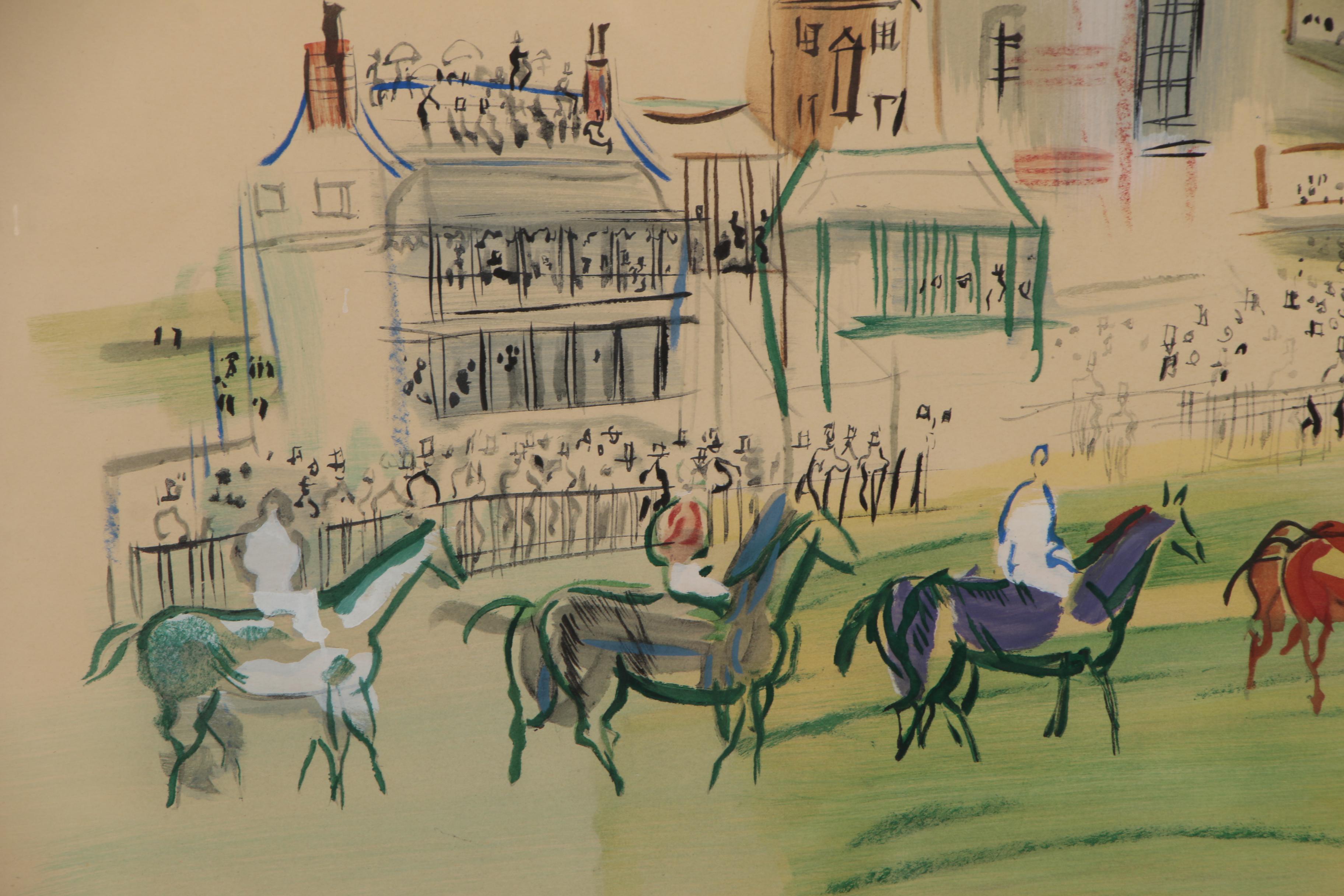 Raoul Dufy Lithograph of Horses Entering Racetrack "Epsom"