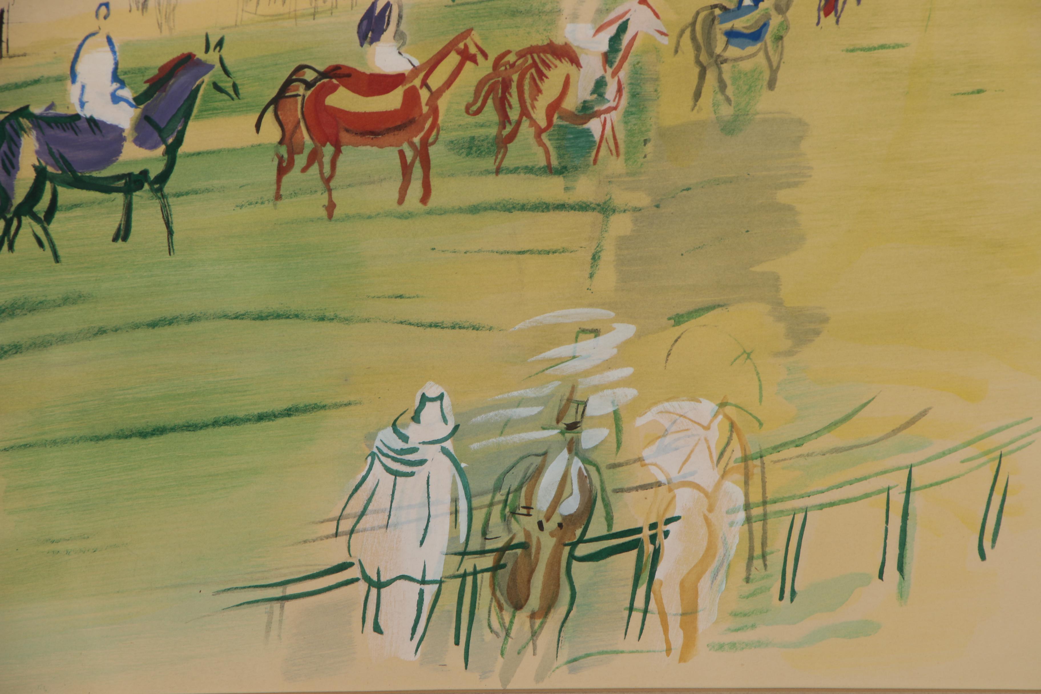 Raoul Dufy Lithograph of Horses Entering Racetrack "Epsom"