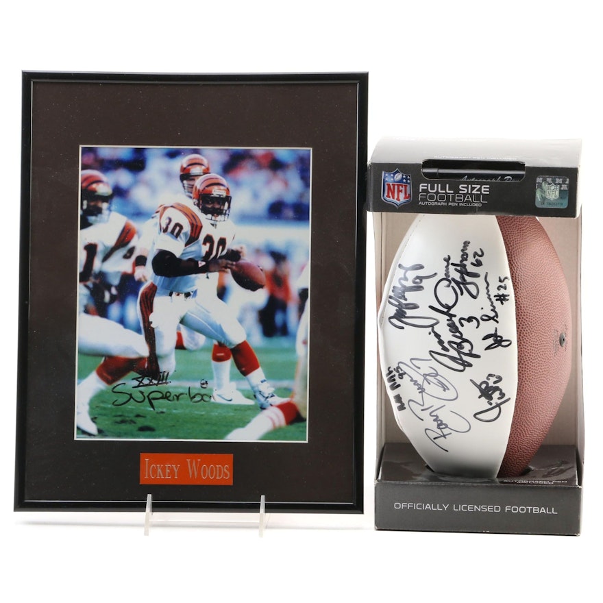 Cincinnati Bengals Signed Logo Football with an Icky Woods Signed Picture