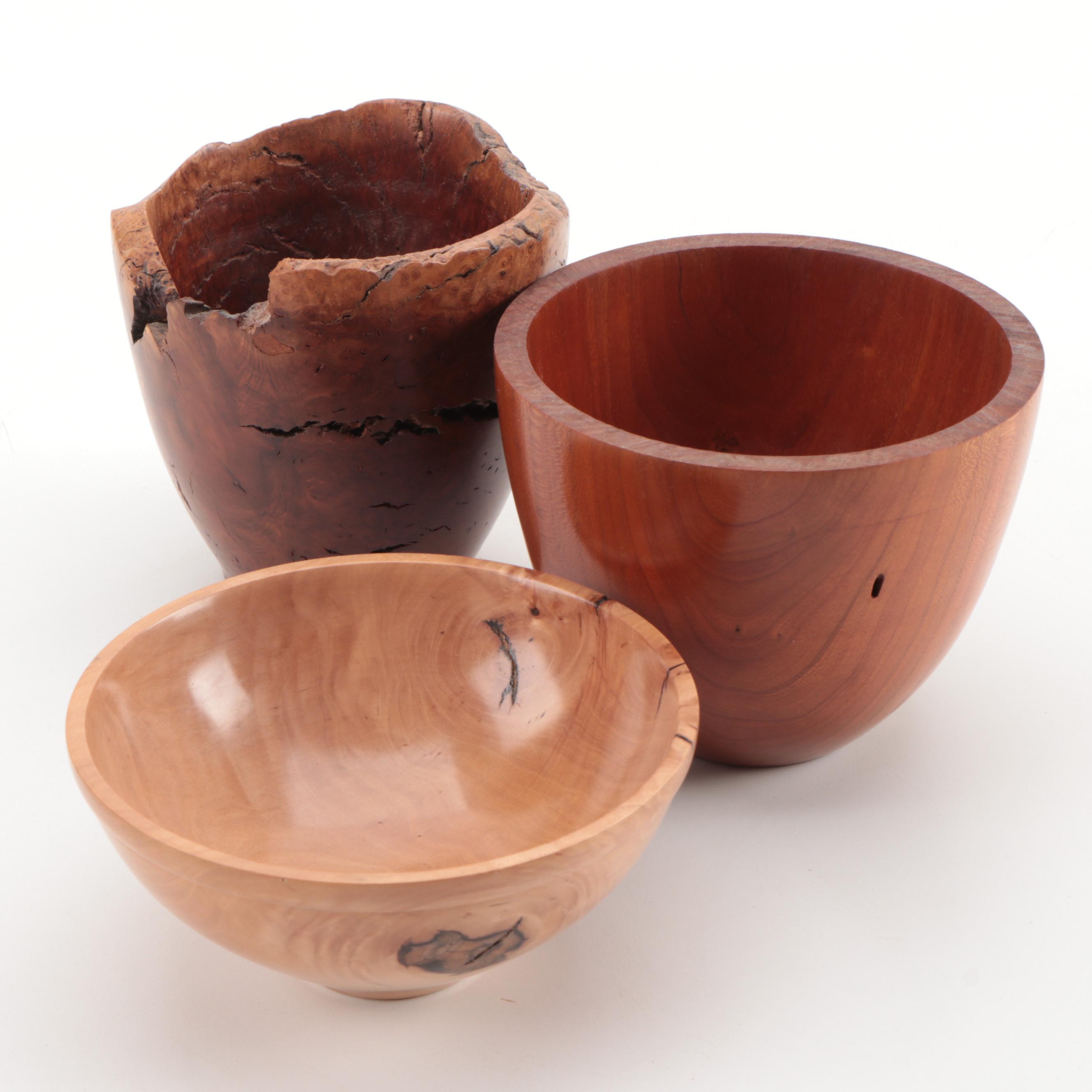 Hand-Carved Wood and Burl Wood Decorative Bowls