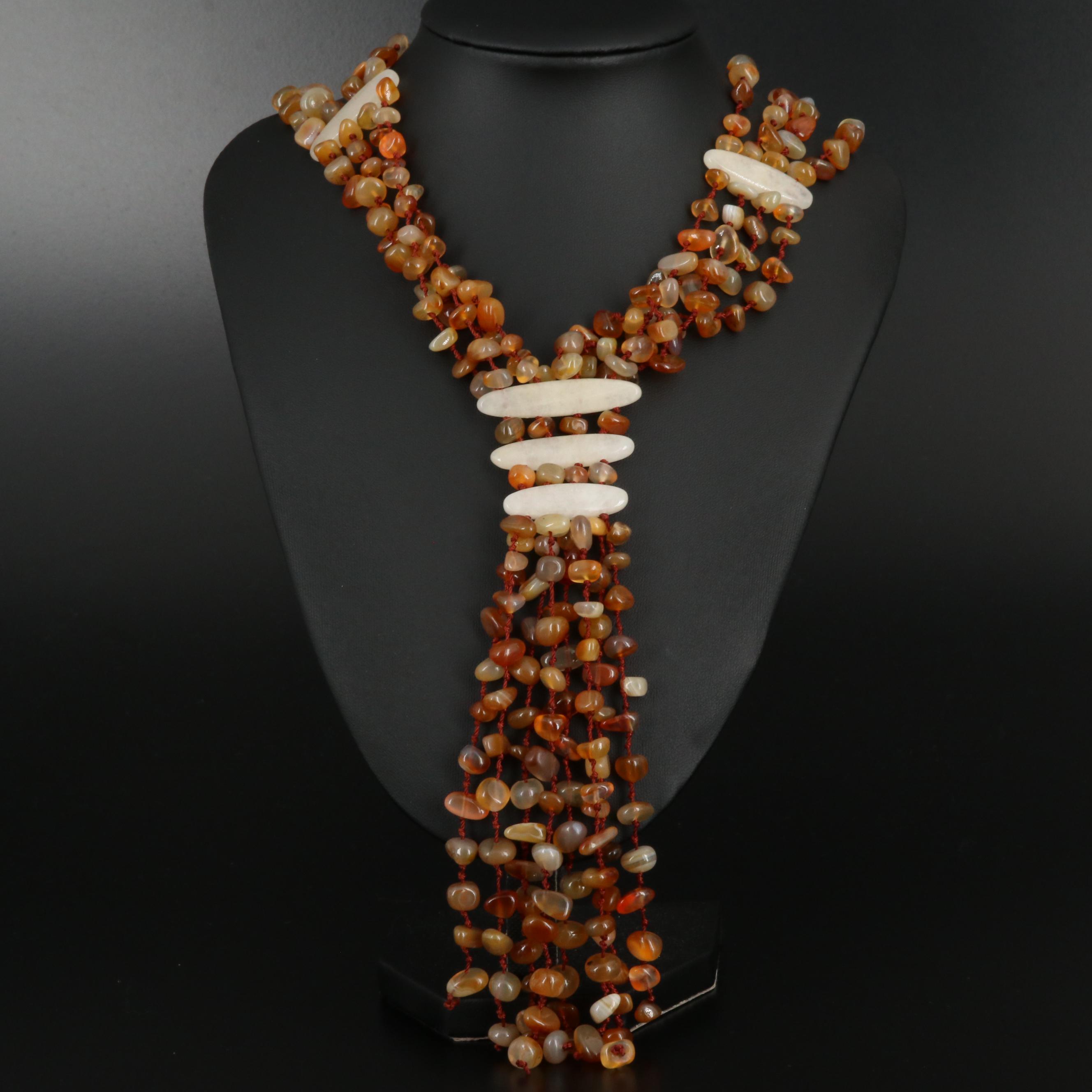 Beaded Agate Tassel Necklace