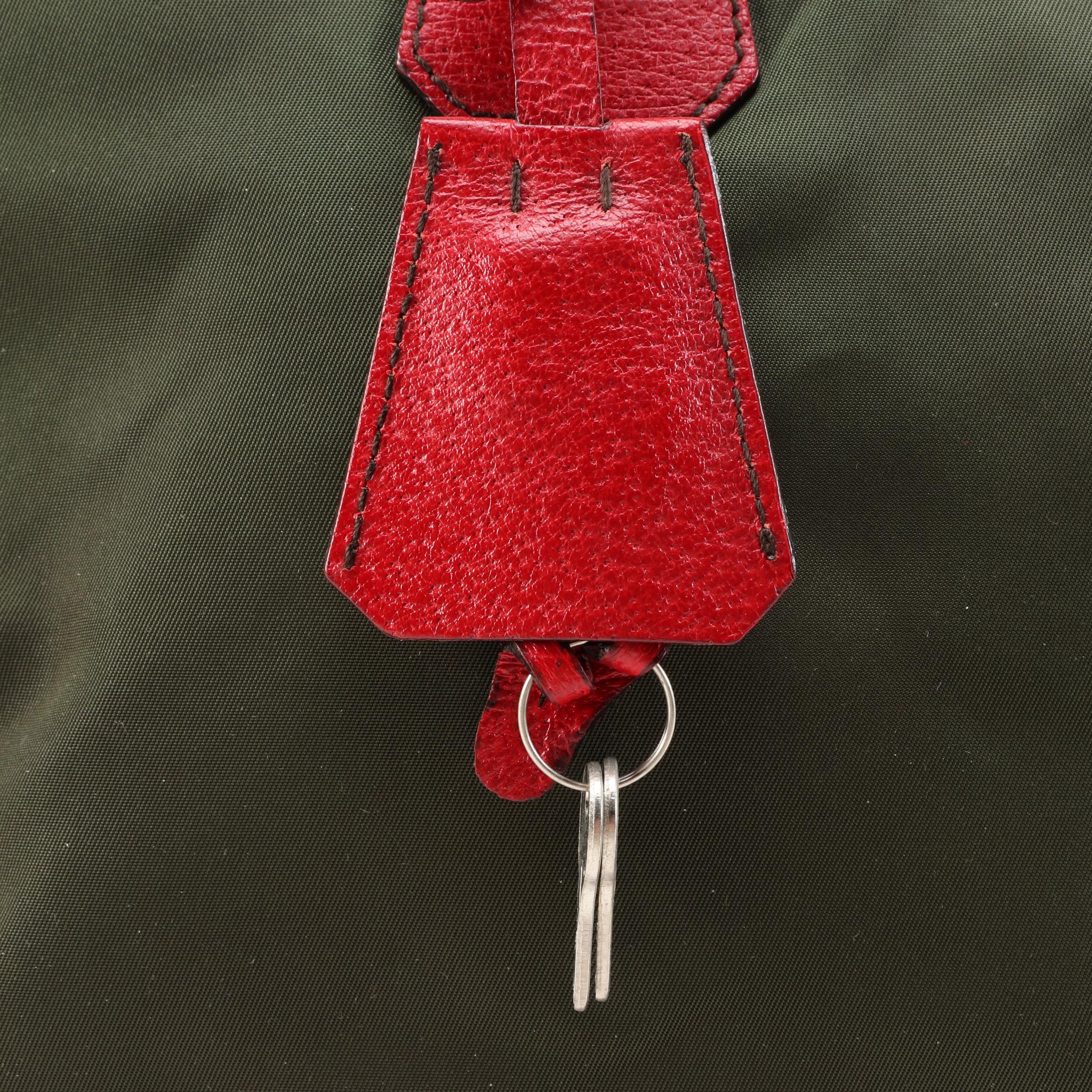 Prada Green Nylon and Red Leather Handbag