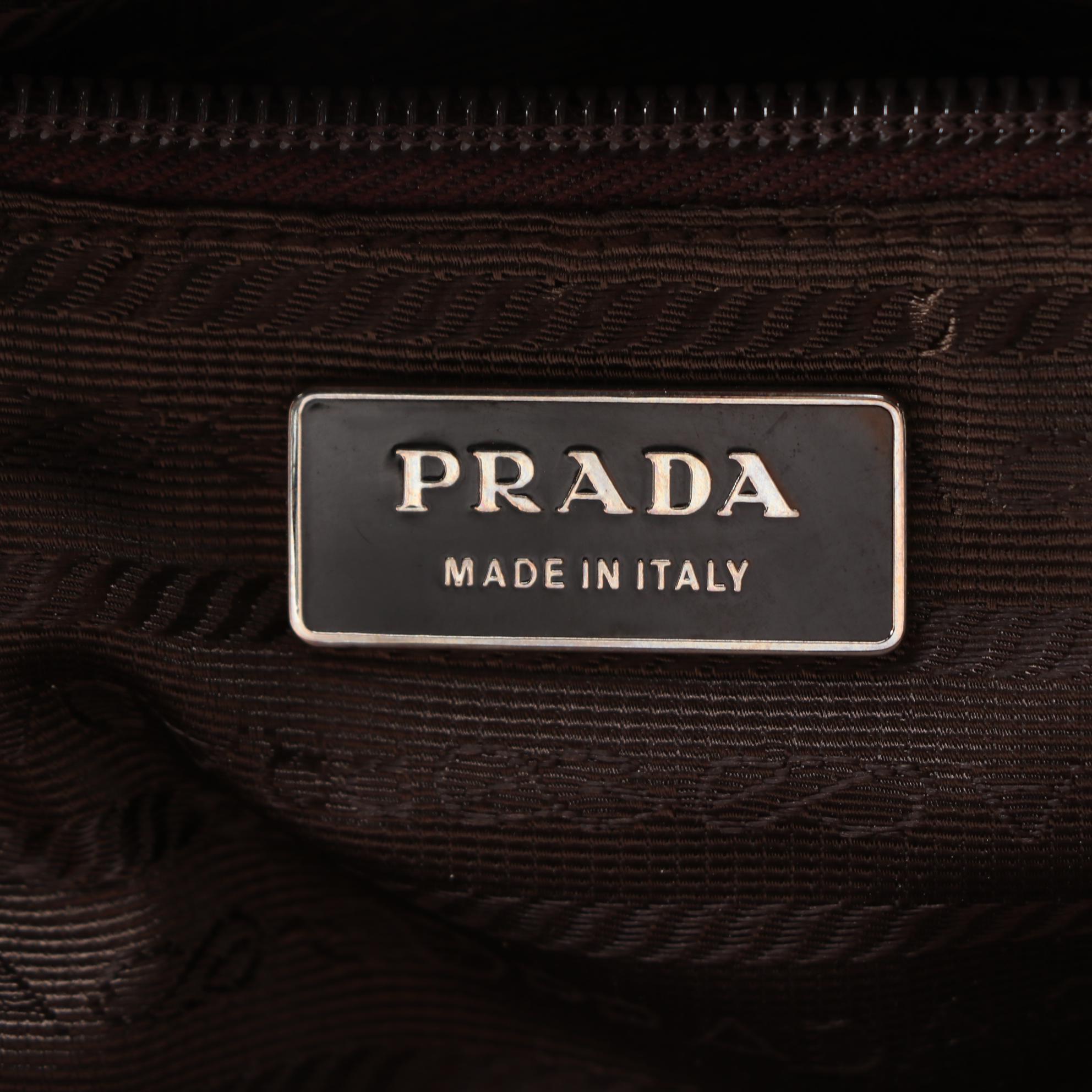 Prada Green Nylon and Red Leather Handbag
