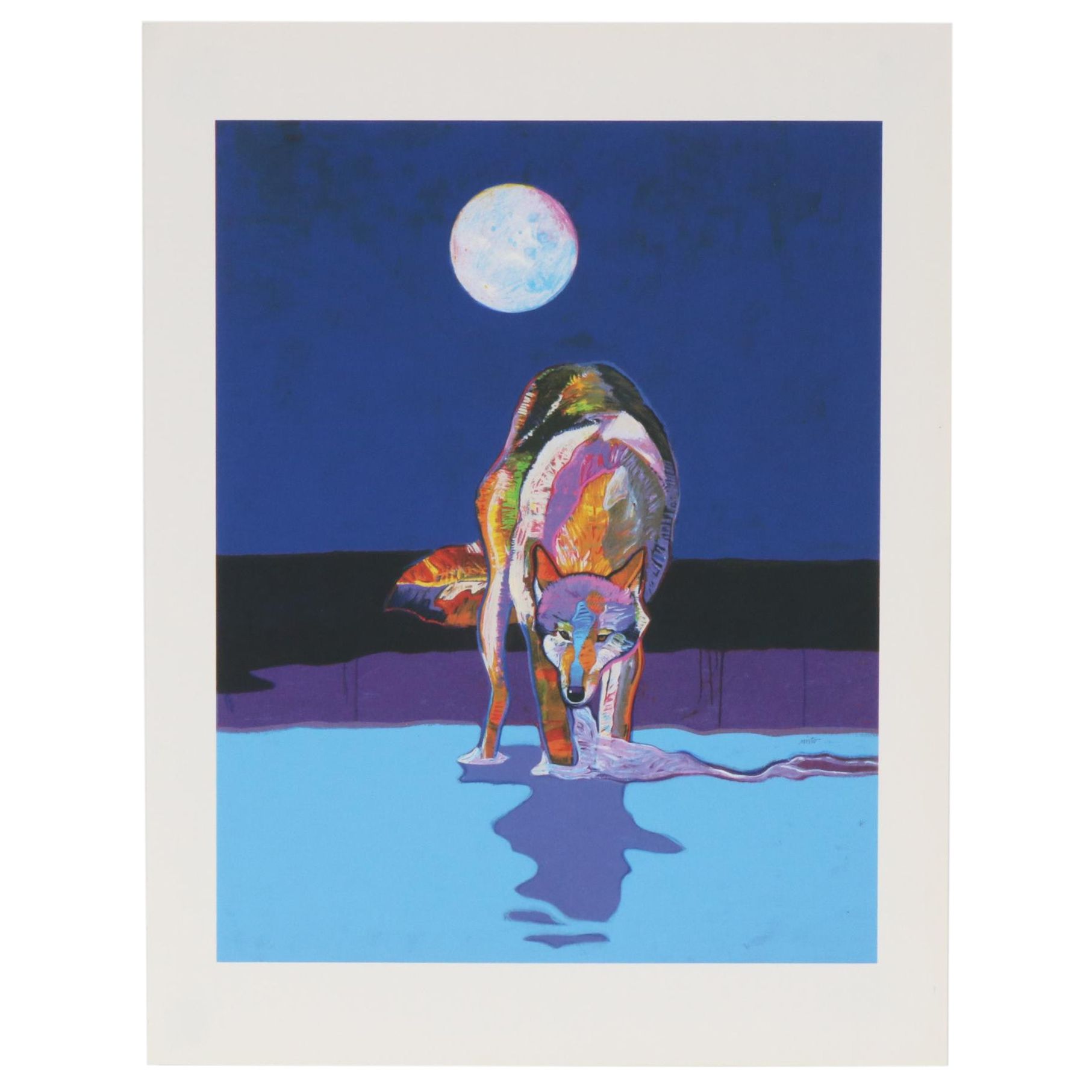 John Nieto Serigraph "Wolf Drinking Water by Moonlight", 1996